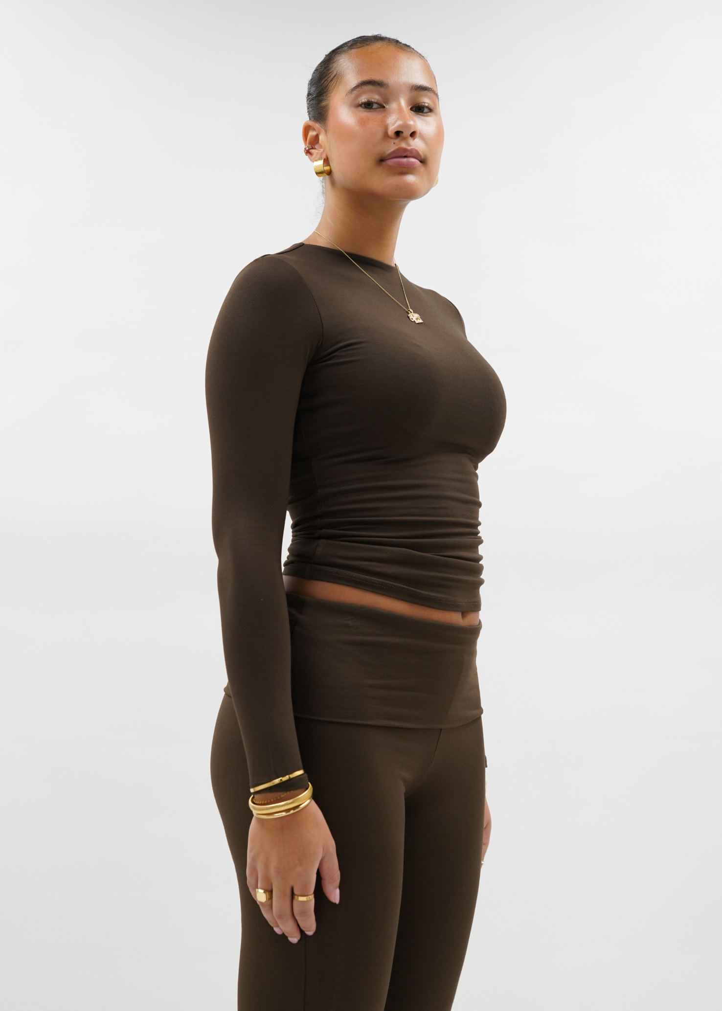 Lång ärm övre lång choklad brun