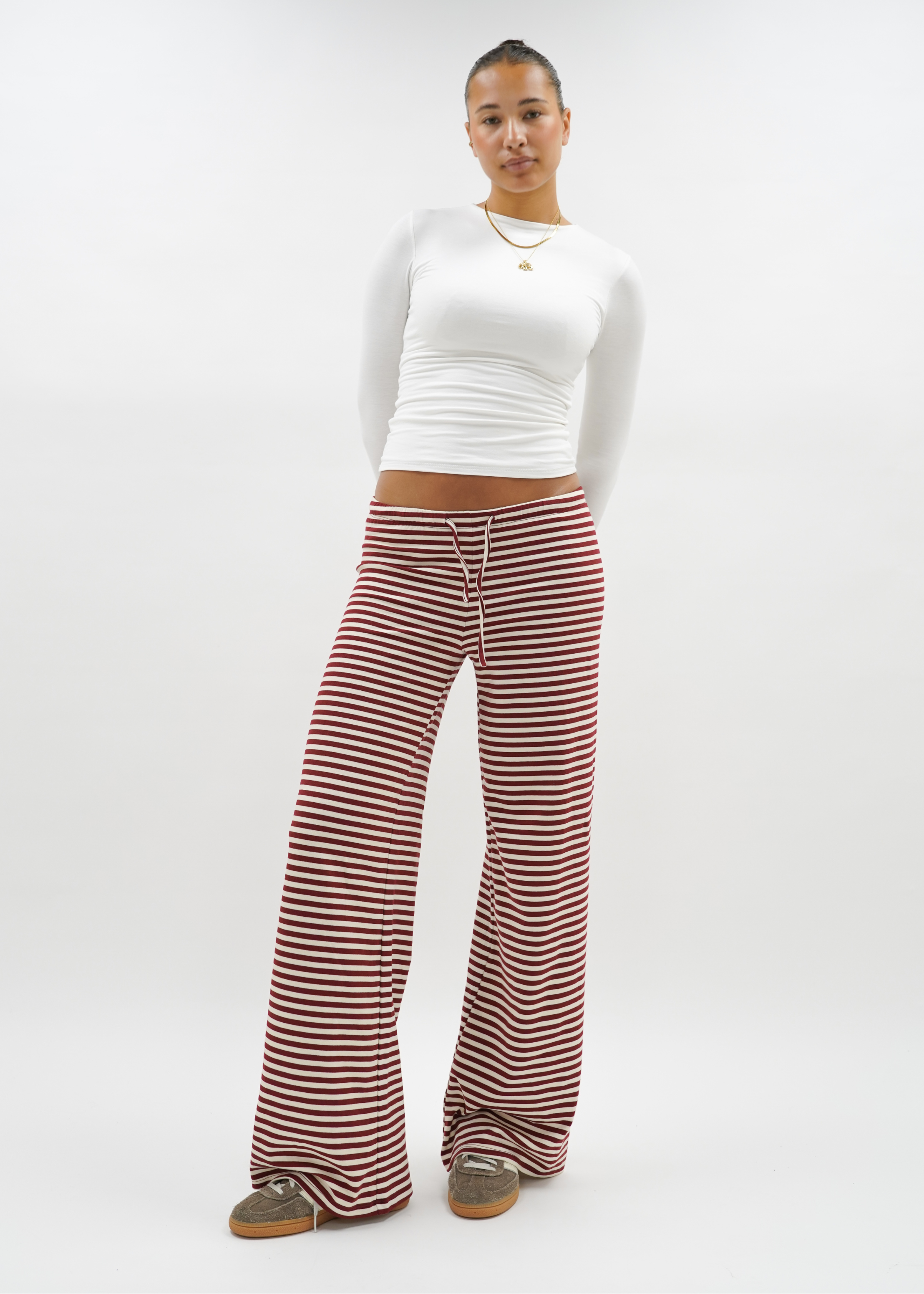 Soft striped pants crème/burgundy (tall)
