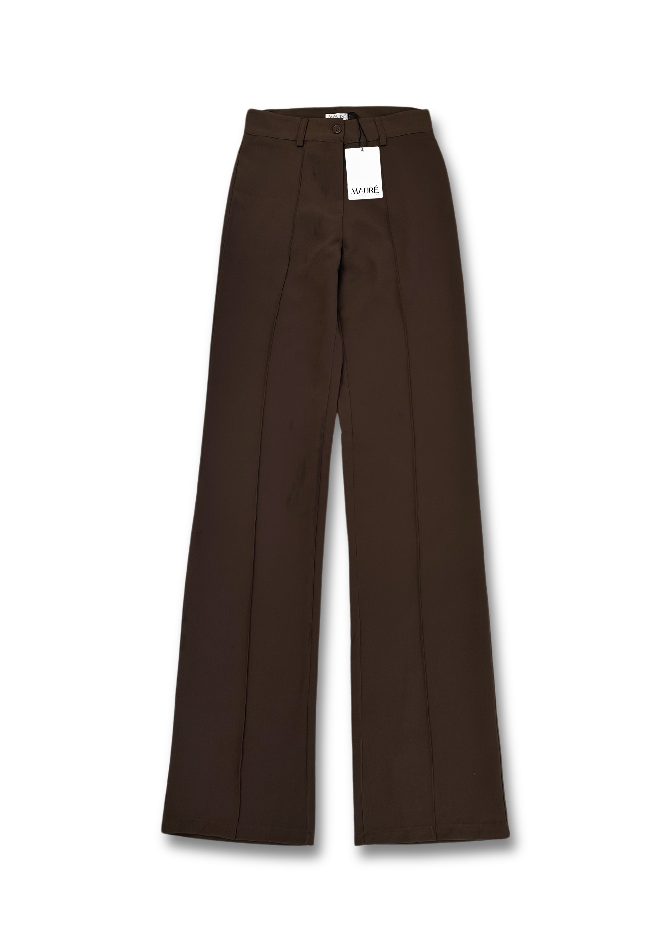 Straight leg pants met pressfold chocolate brown (tall)