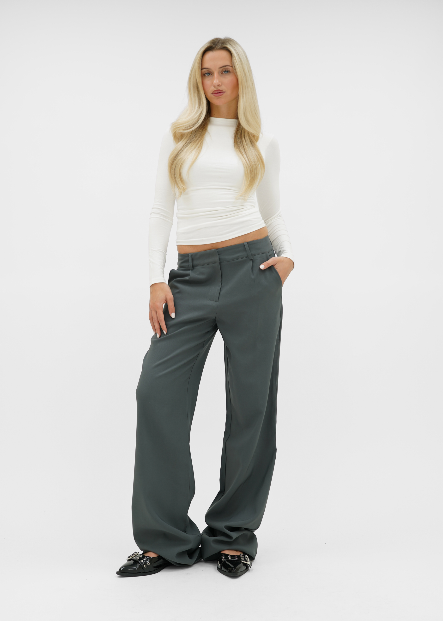 Low/mid waist wide leg pants casual charcoal (tall)