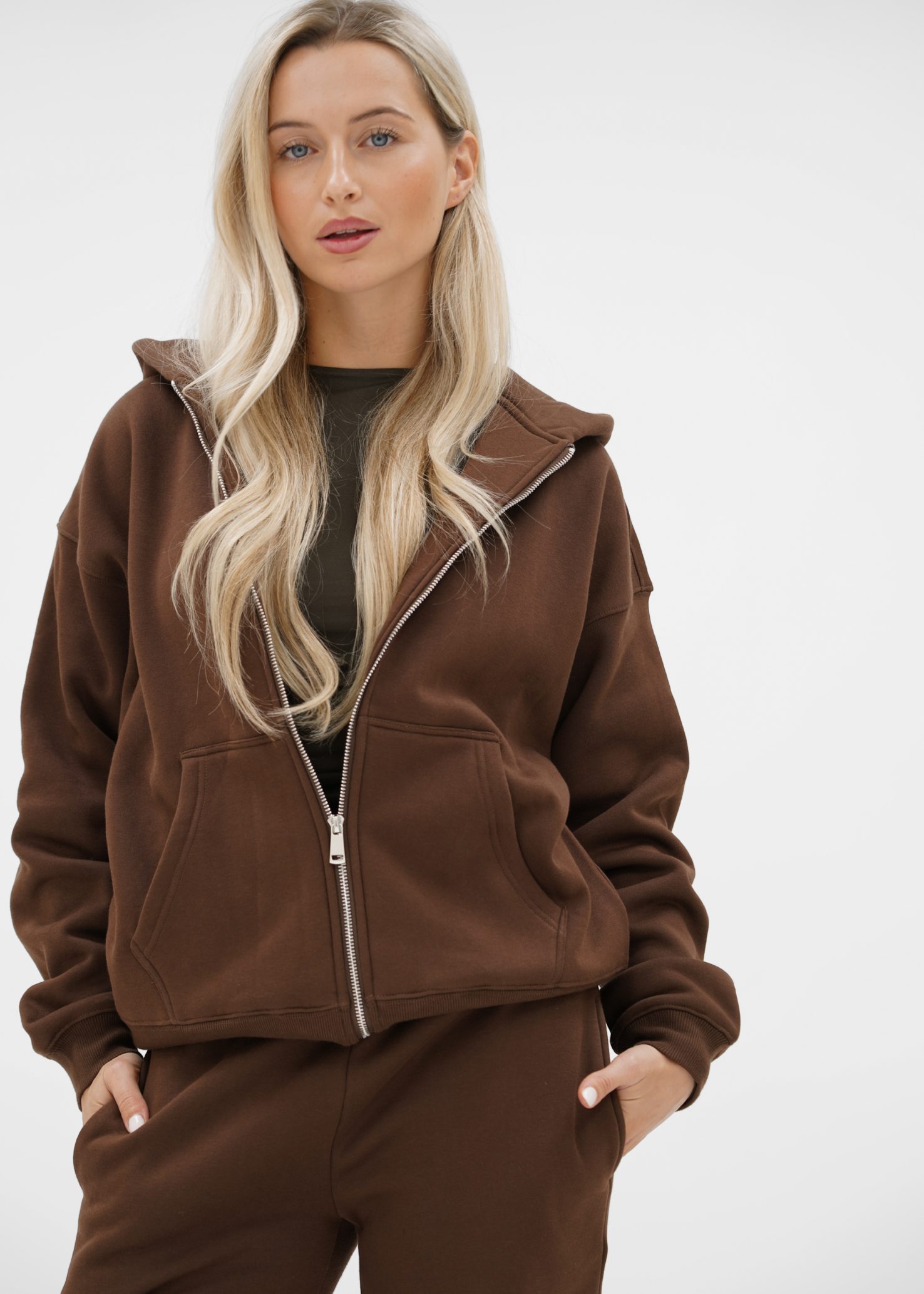 Basic zip hoodie chocolate brown (tall)