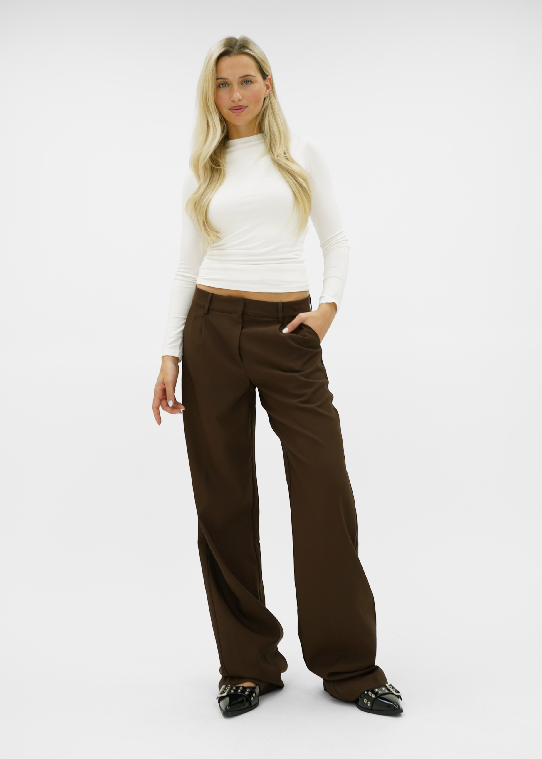 Low/mid waist wide leg pants casual chocolate brown (tall)