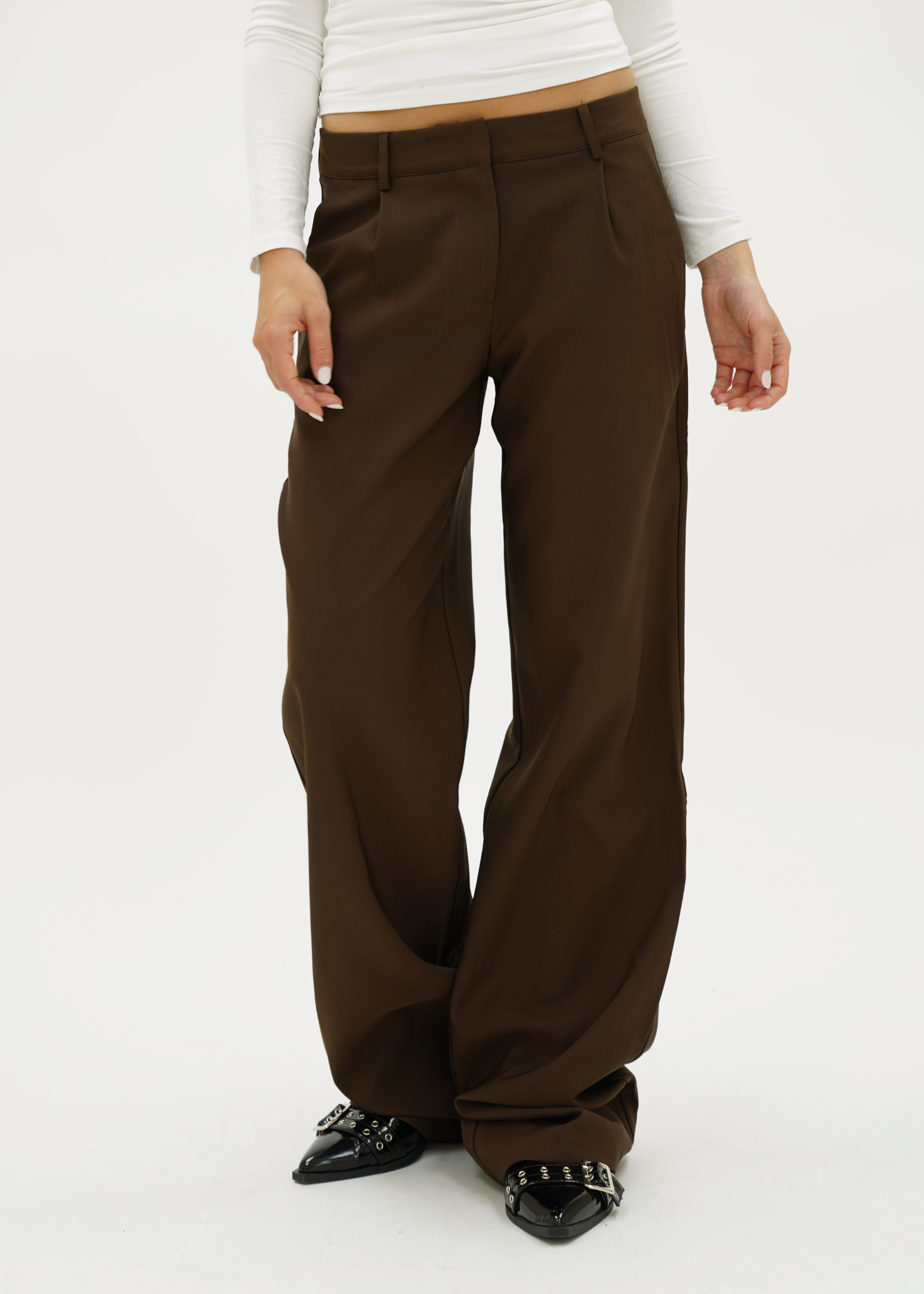 Low/mid waist wide leg pants casual chocolate brown (tall)