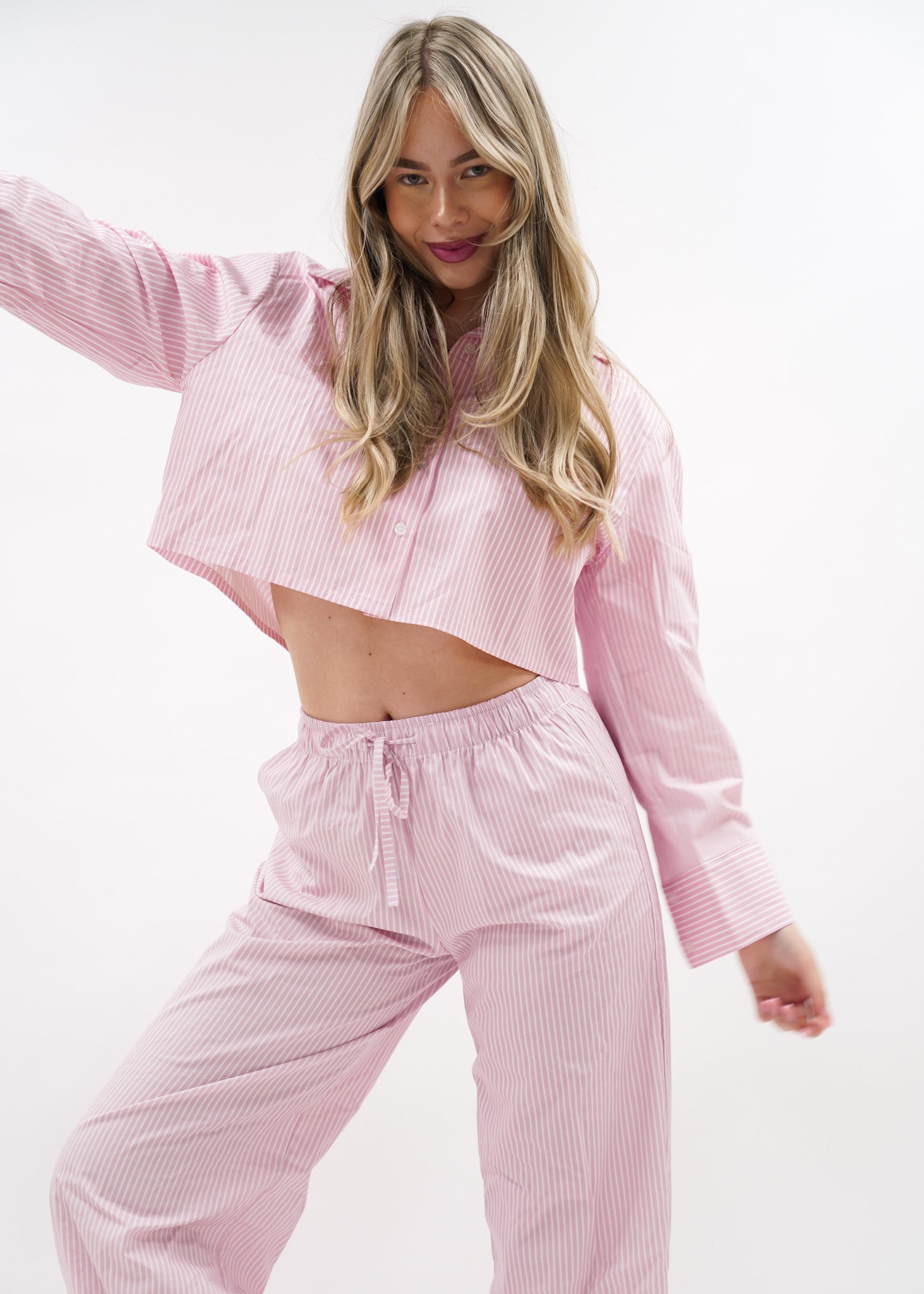 Cotton blouse striped pink/white