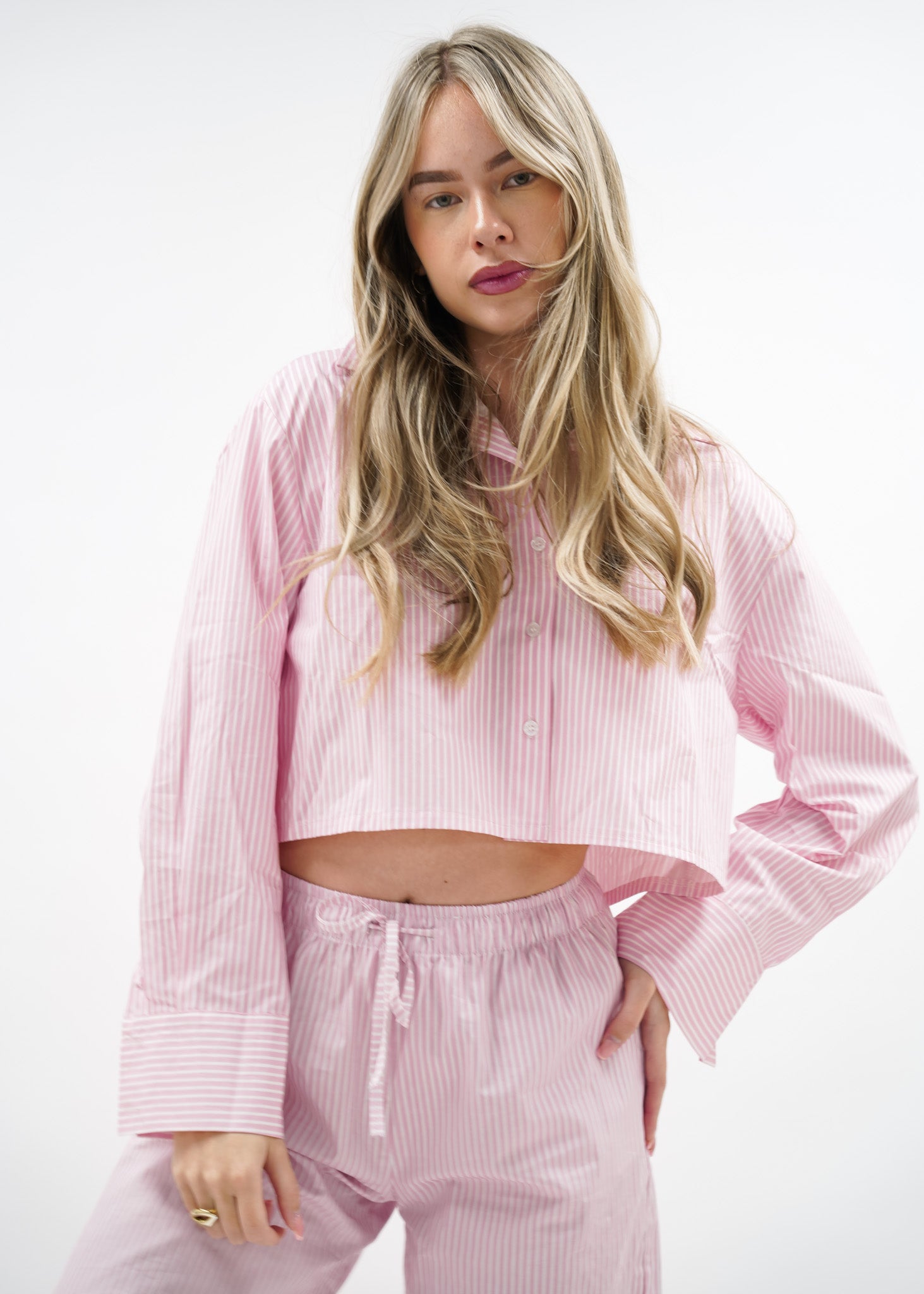 Cotton blouse striped pink/white