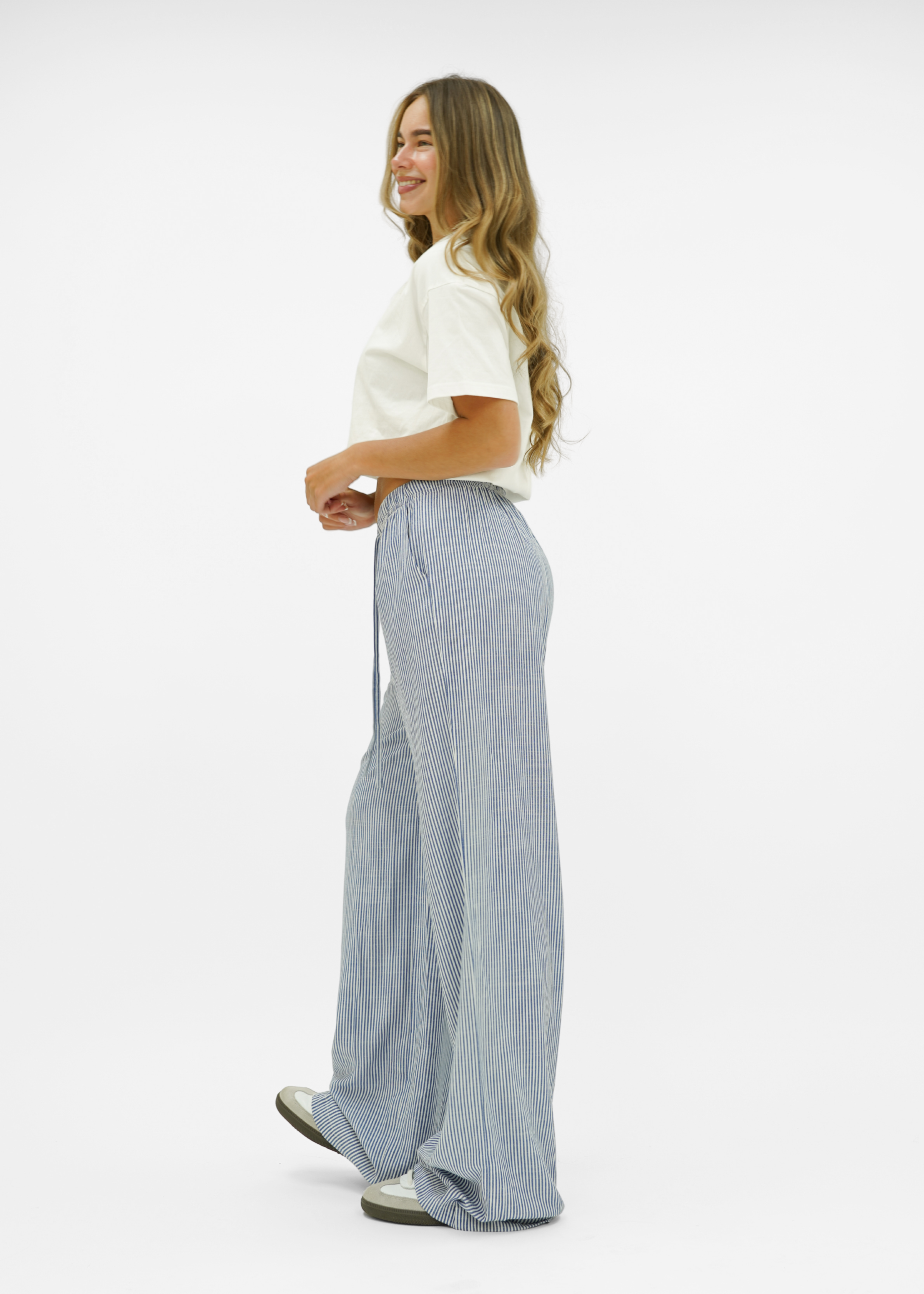 Mid waist striped cotton pants (tall) dark blue