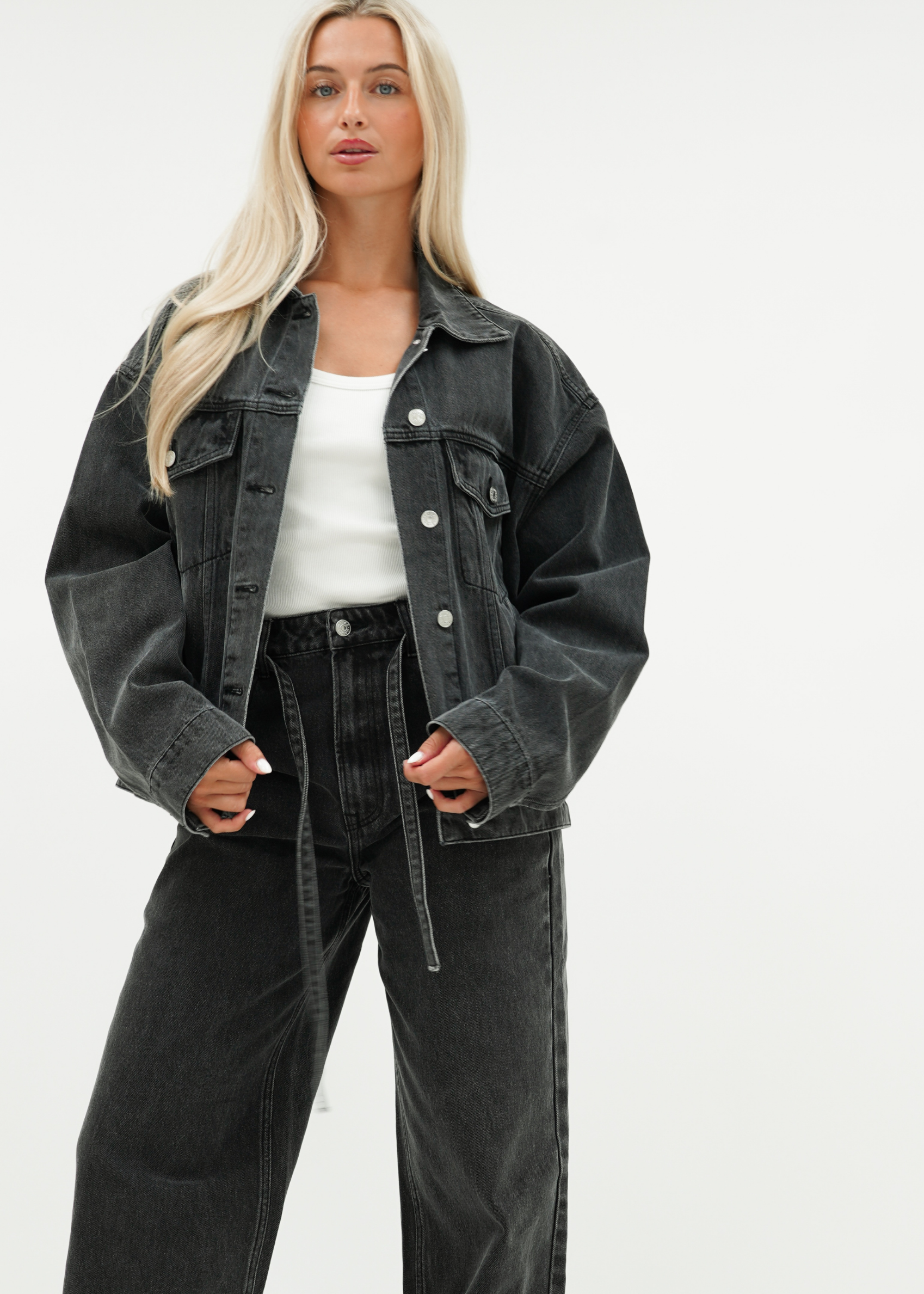 Oversized denim jacket dark washed grey (tall)