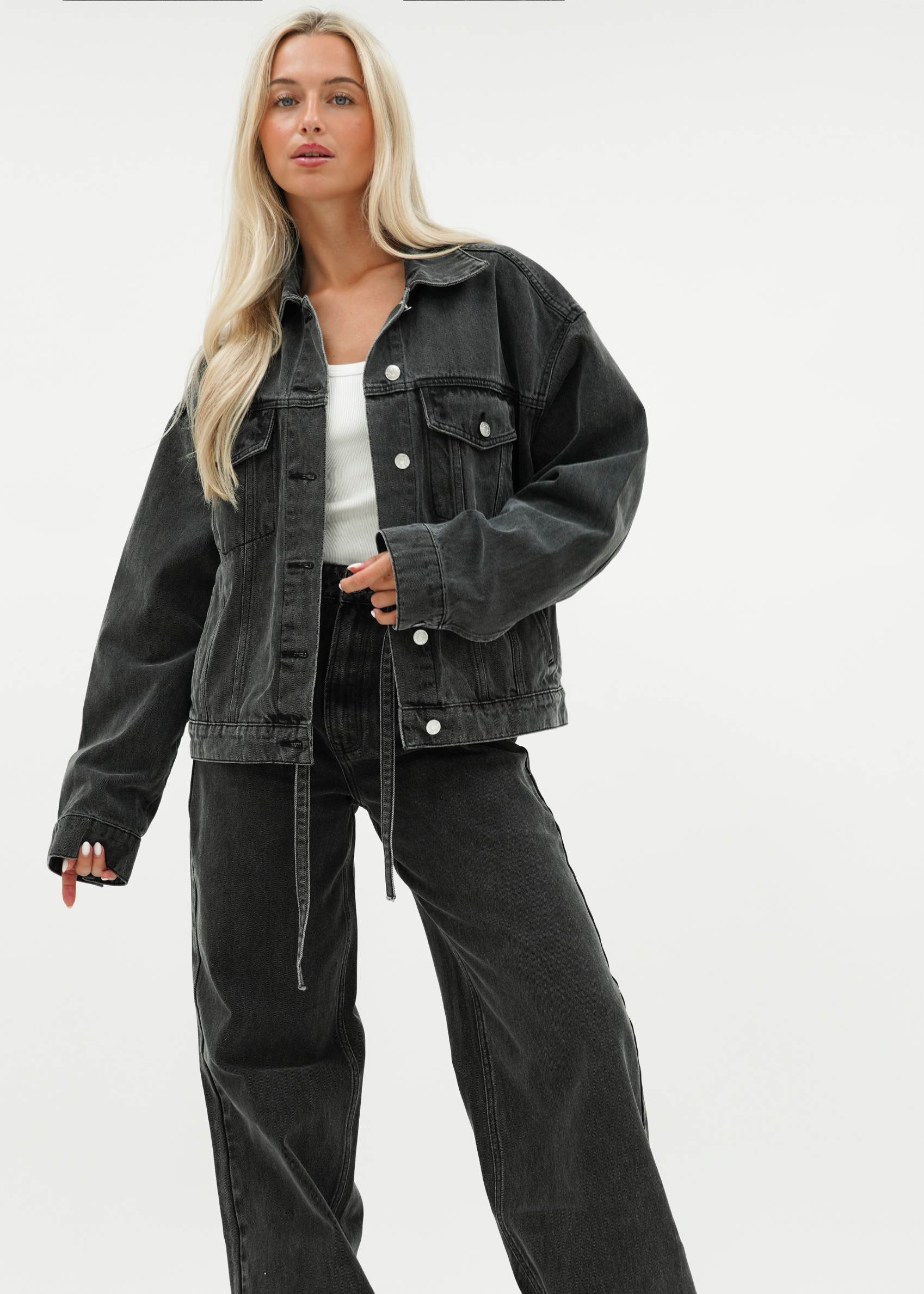 Oversized denim jacket dark washed grey (tall)