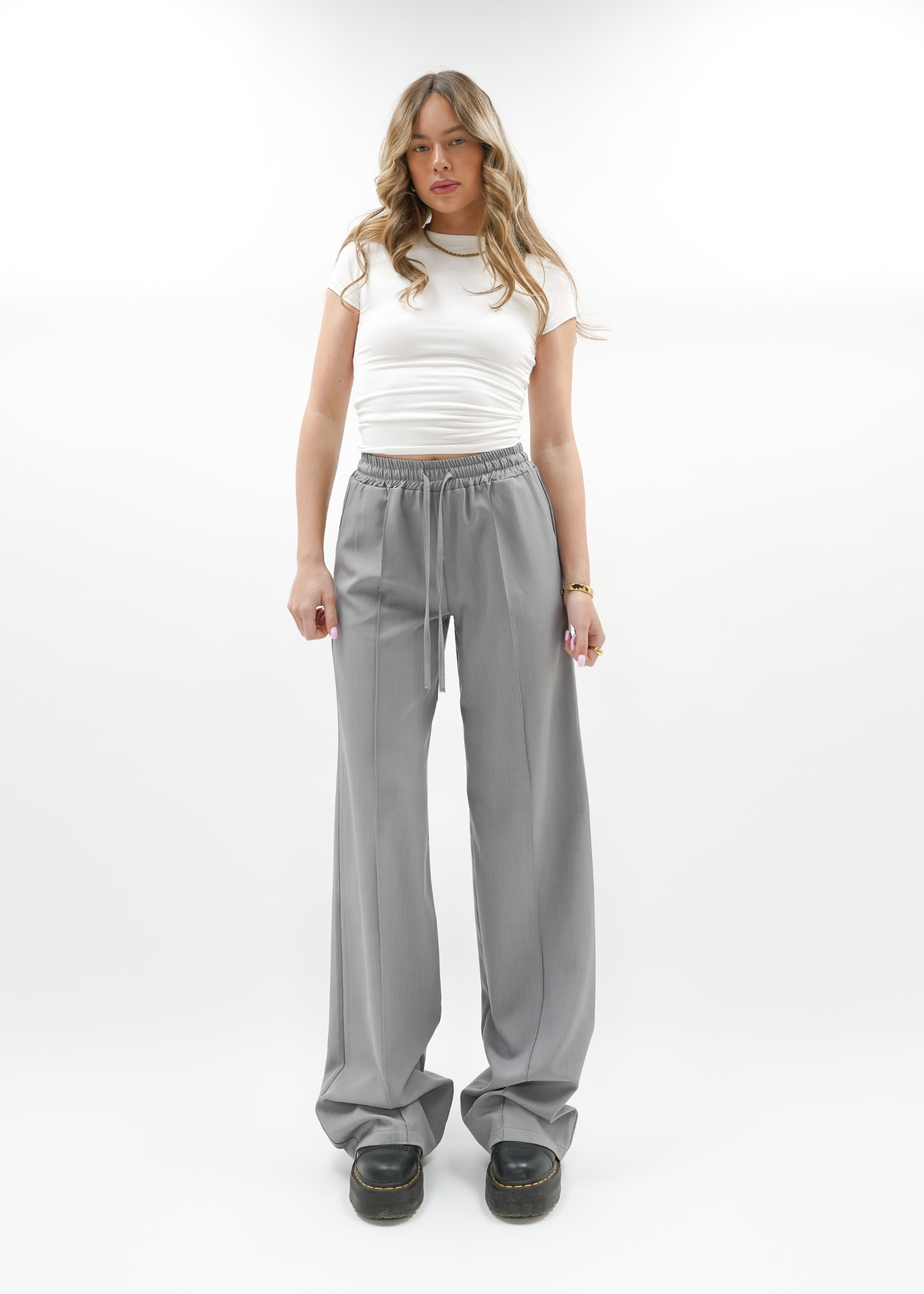 Flowy pants met pressfold (tall) grey