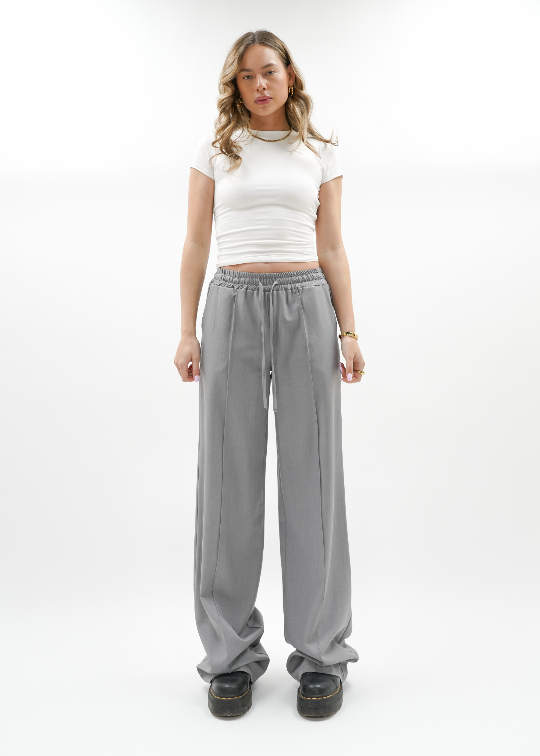 Flowy pants met pressfold (tall) grey