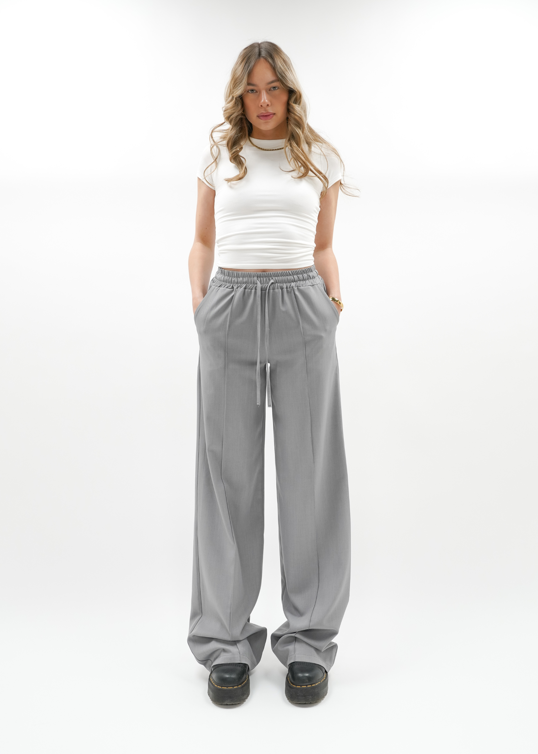 Flowy pants met pressfold (tall) grey