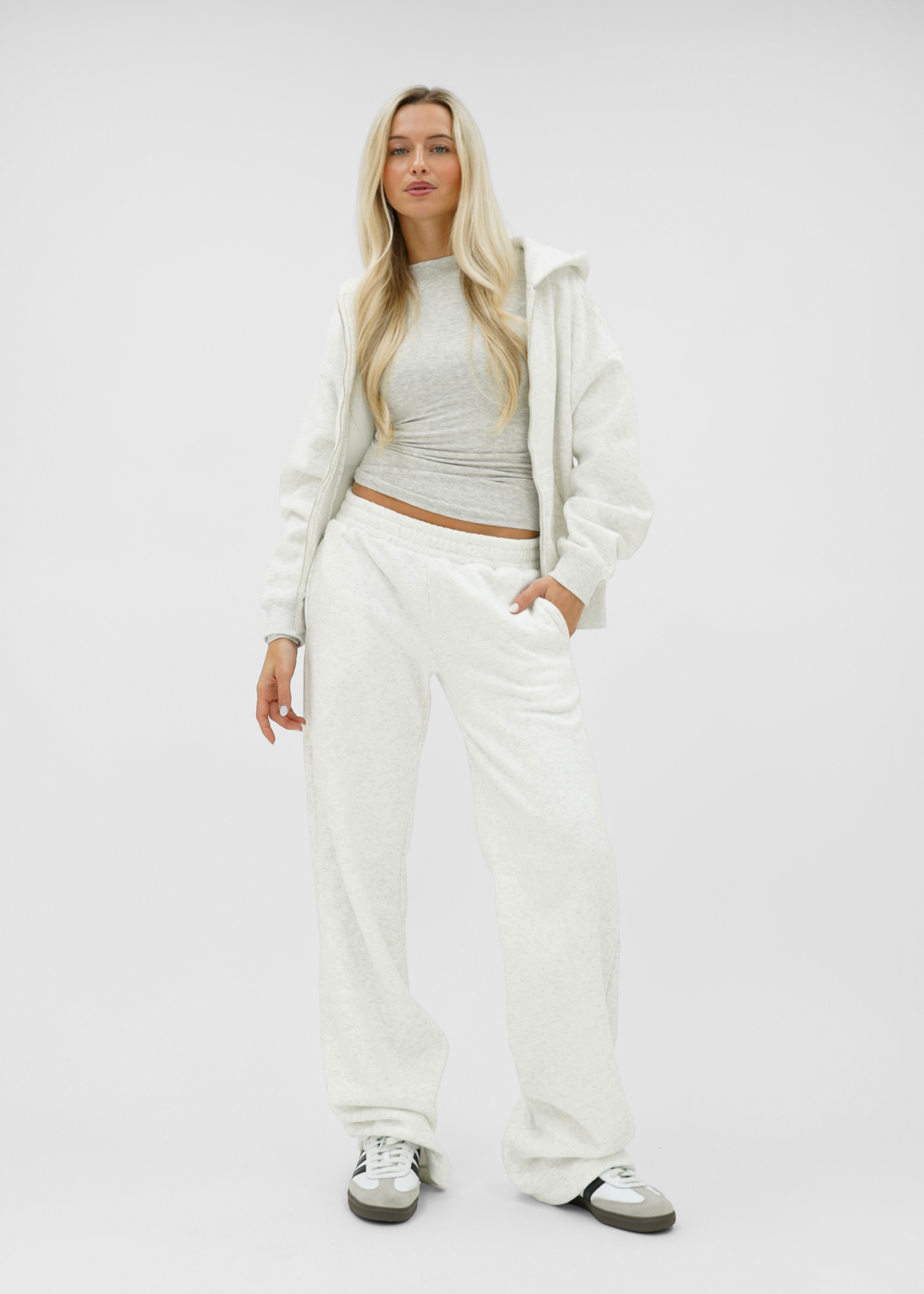 Basic zip hoodie light grey melange (tall)