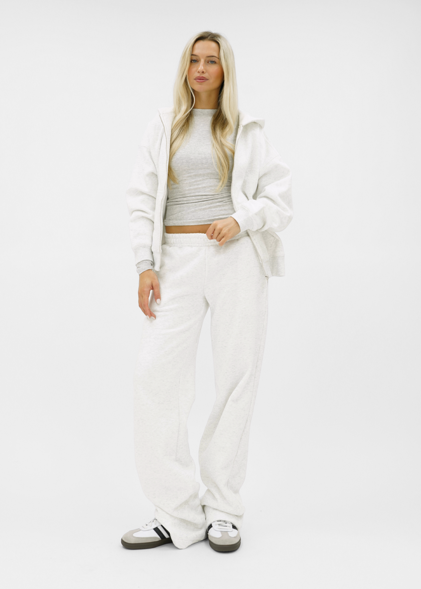 Basic zip hoodie light grey melange (tall)