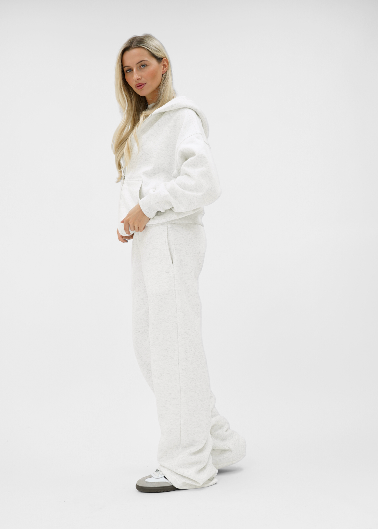 Basic zip hoodie light grey melange (tall)