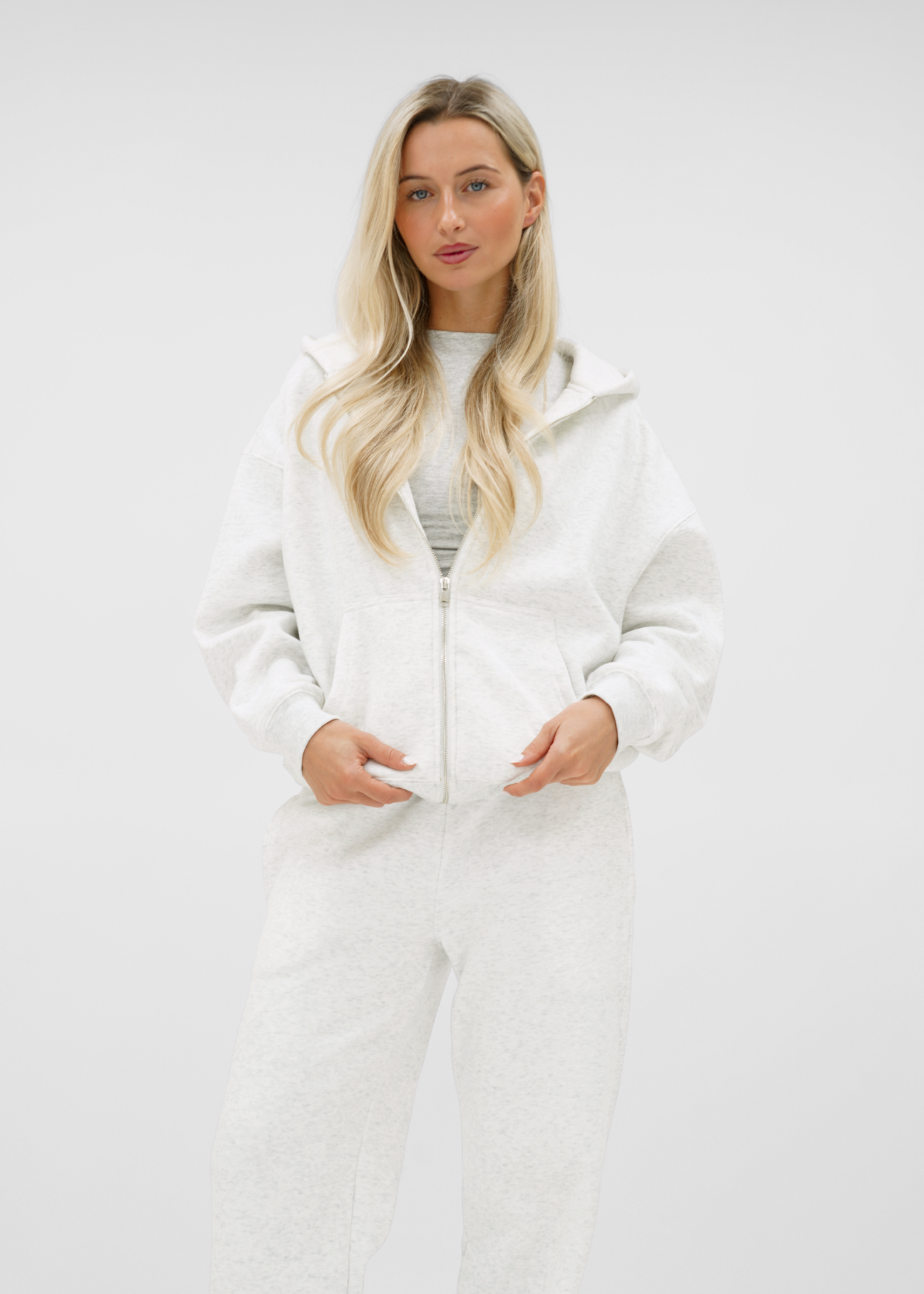 Basic zip hoodie light grey melange (tall)