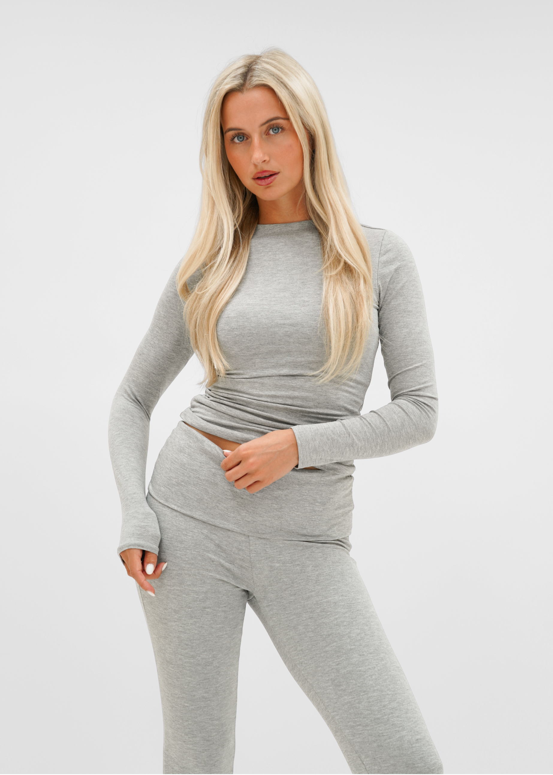 Long sleeve top long light grey melange (tall)