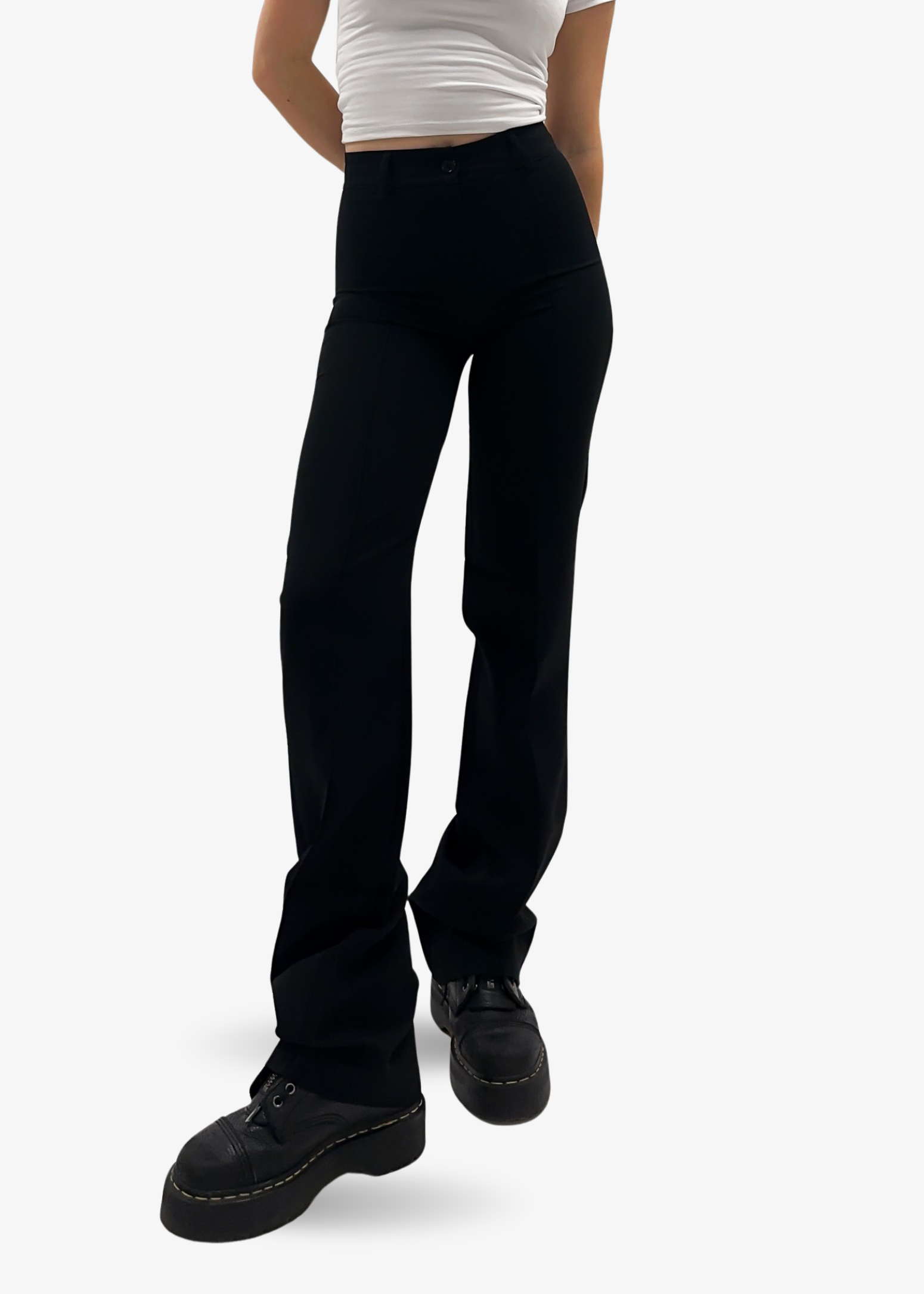 Straight leg pants met pressfold black (tall)