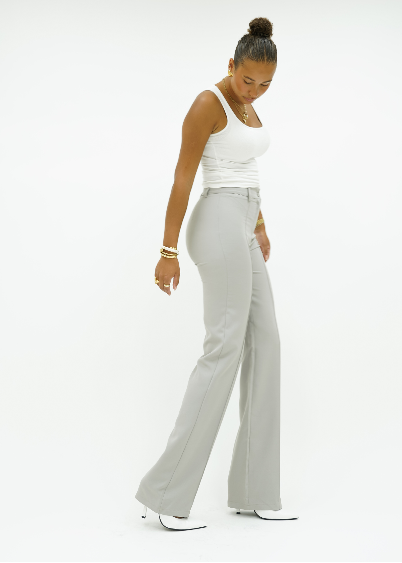 Straight leg pants with pressfold creamy gray (TALL)
