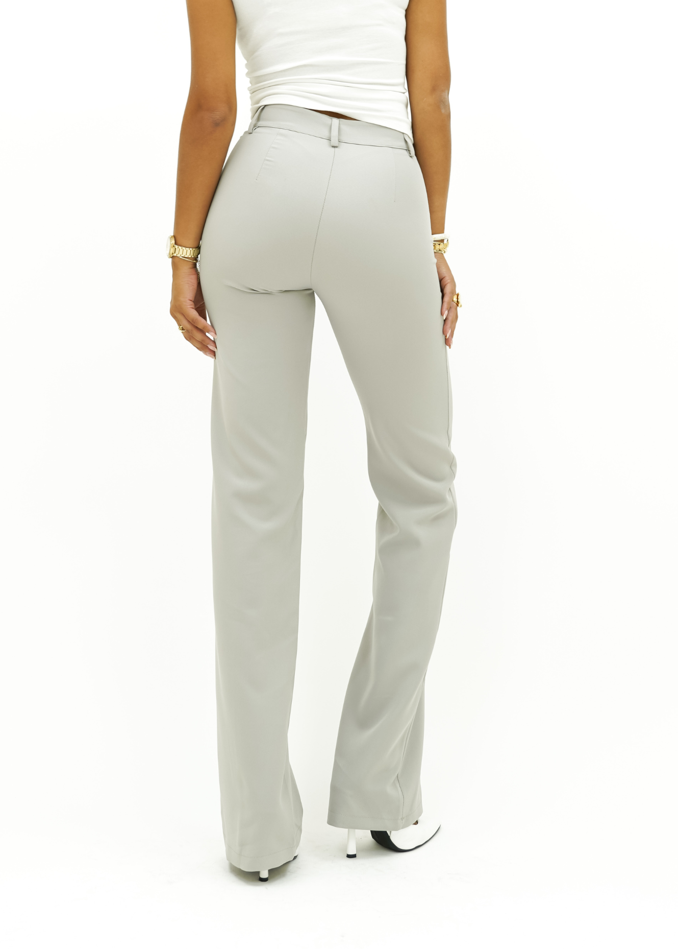 Straight leg pants with pressfold creamy gray (TALL)