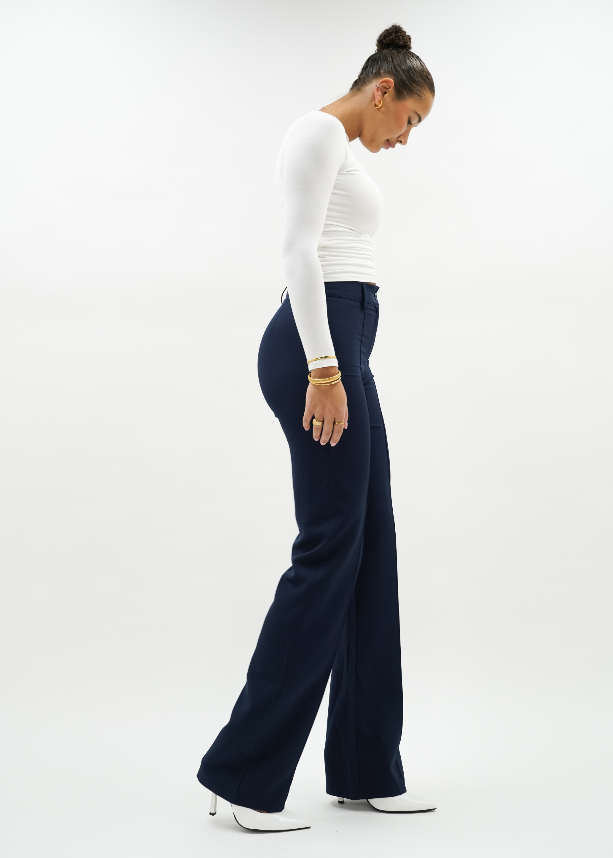 Straight leg pants met pressfold night blue (regular)