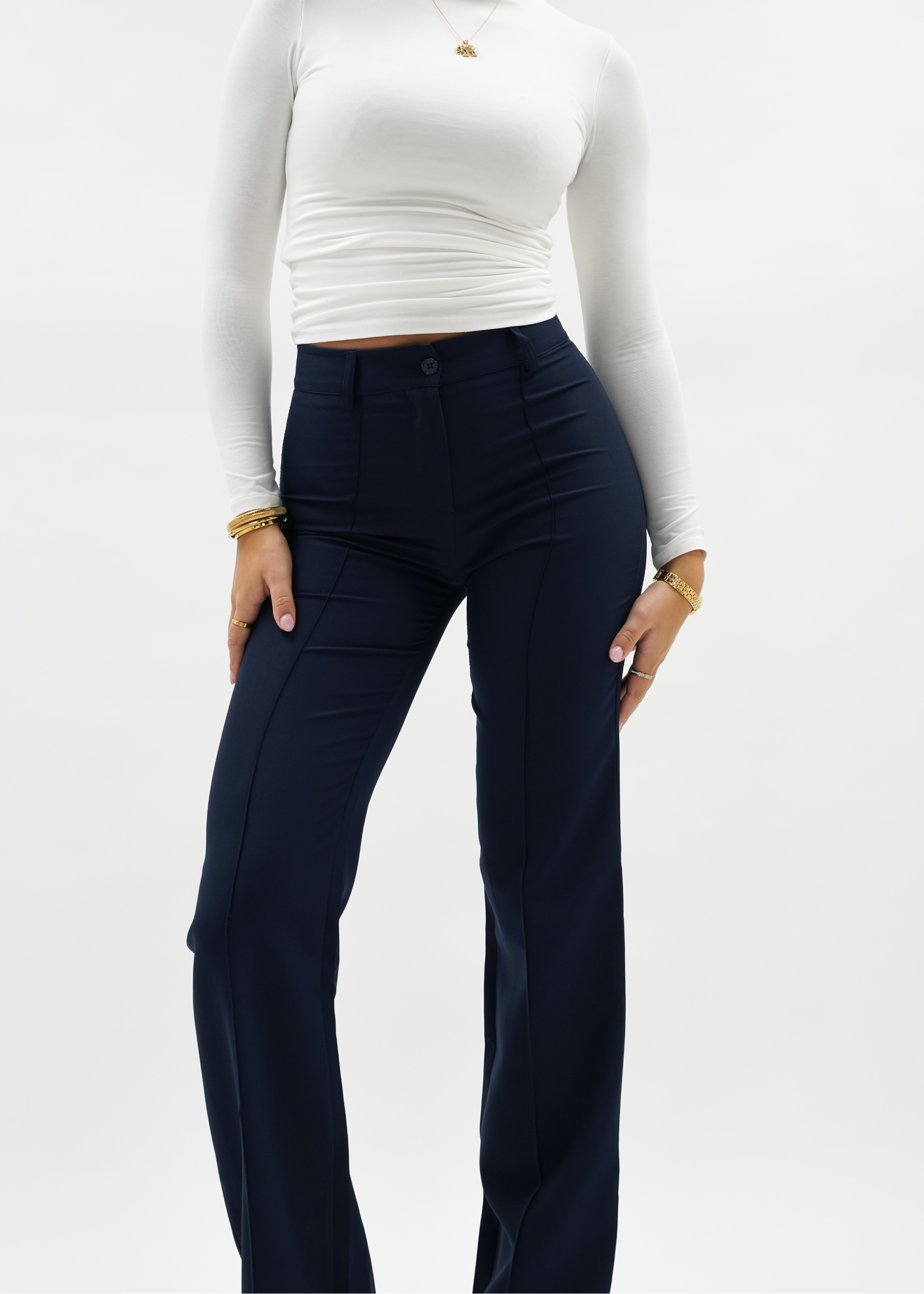 Straight leg pants met pressfold night blue (regular)