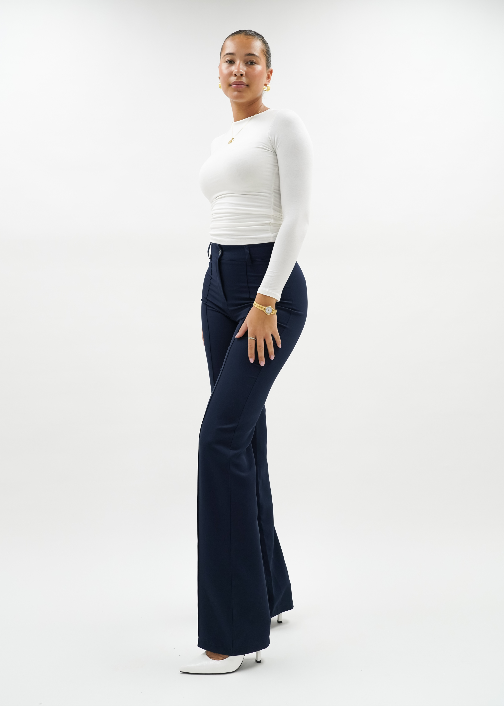 Straight leg pants met pressfold night blue (regular)