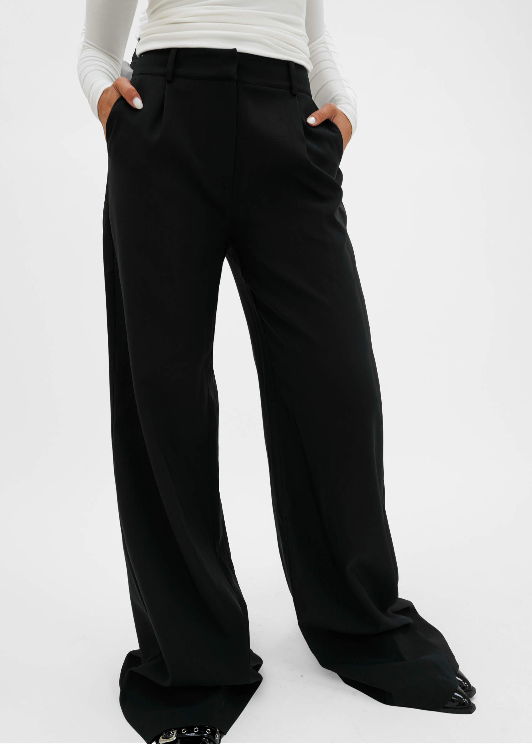 High waist wide leg pants casual black (tall)