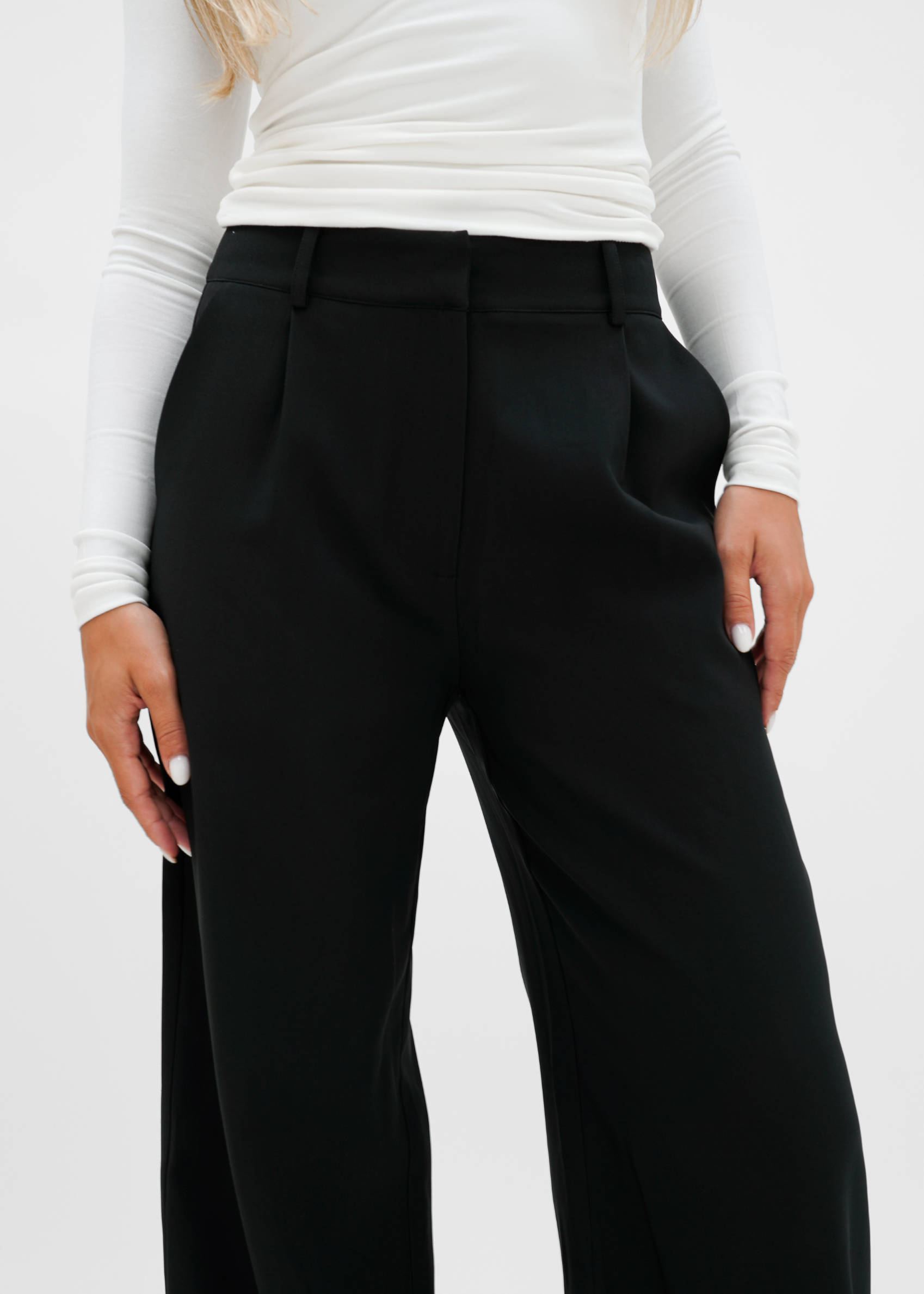 High waist wide leg pants casual black (tall)