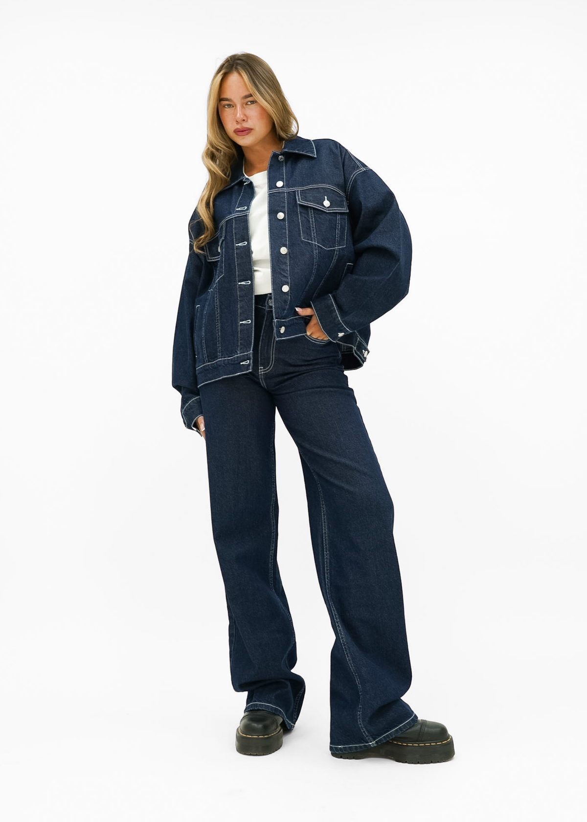 High waist super wide leg jeans dark denim (tall)