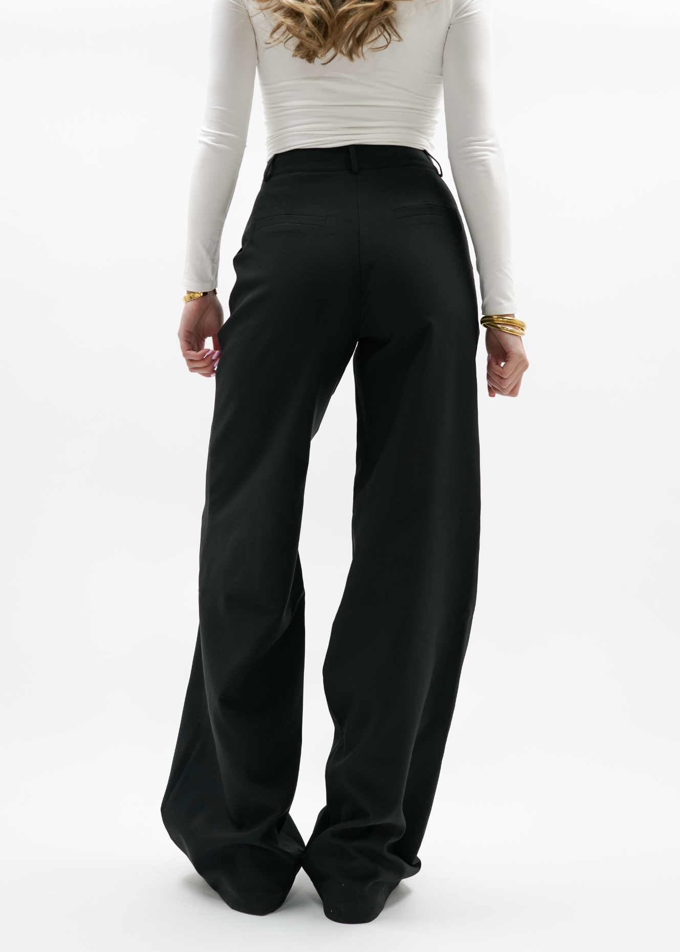 High waist wide leg pants casual black (tall)