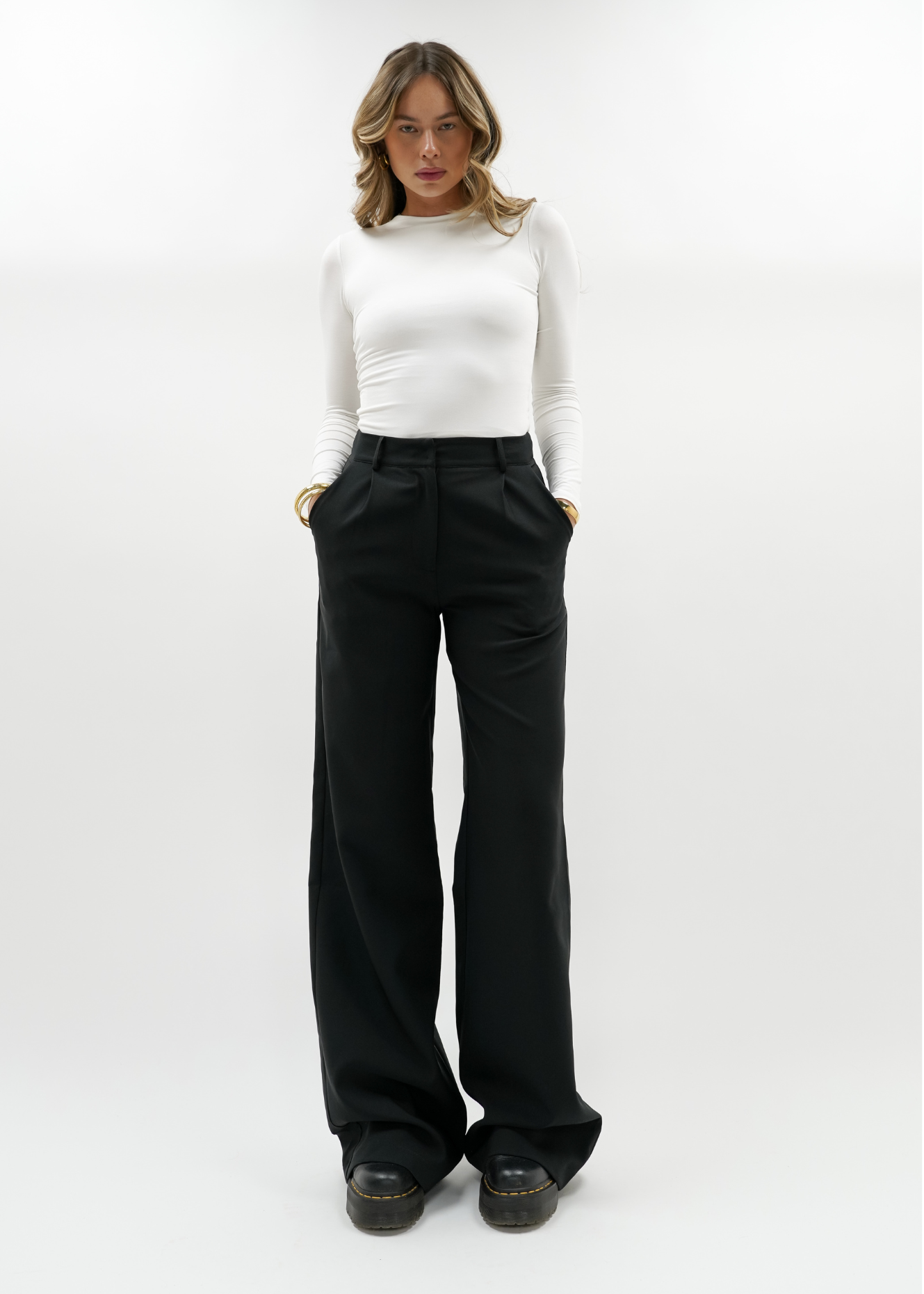 High waist wide leg pants casual black (tall)