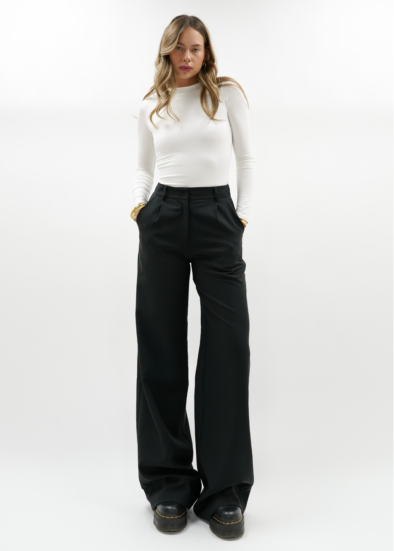 High waist wide leg pants casual black (tall)