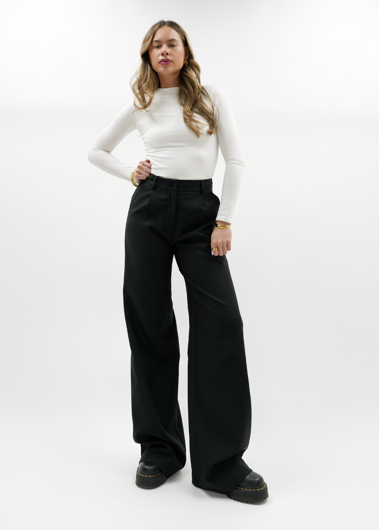 High waist wide leg pants casual black (tall)