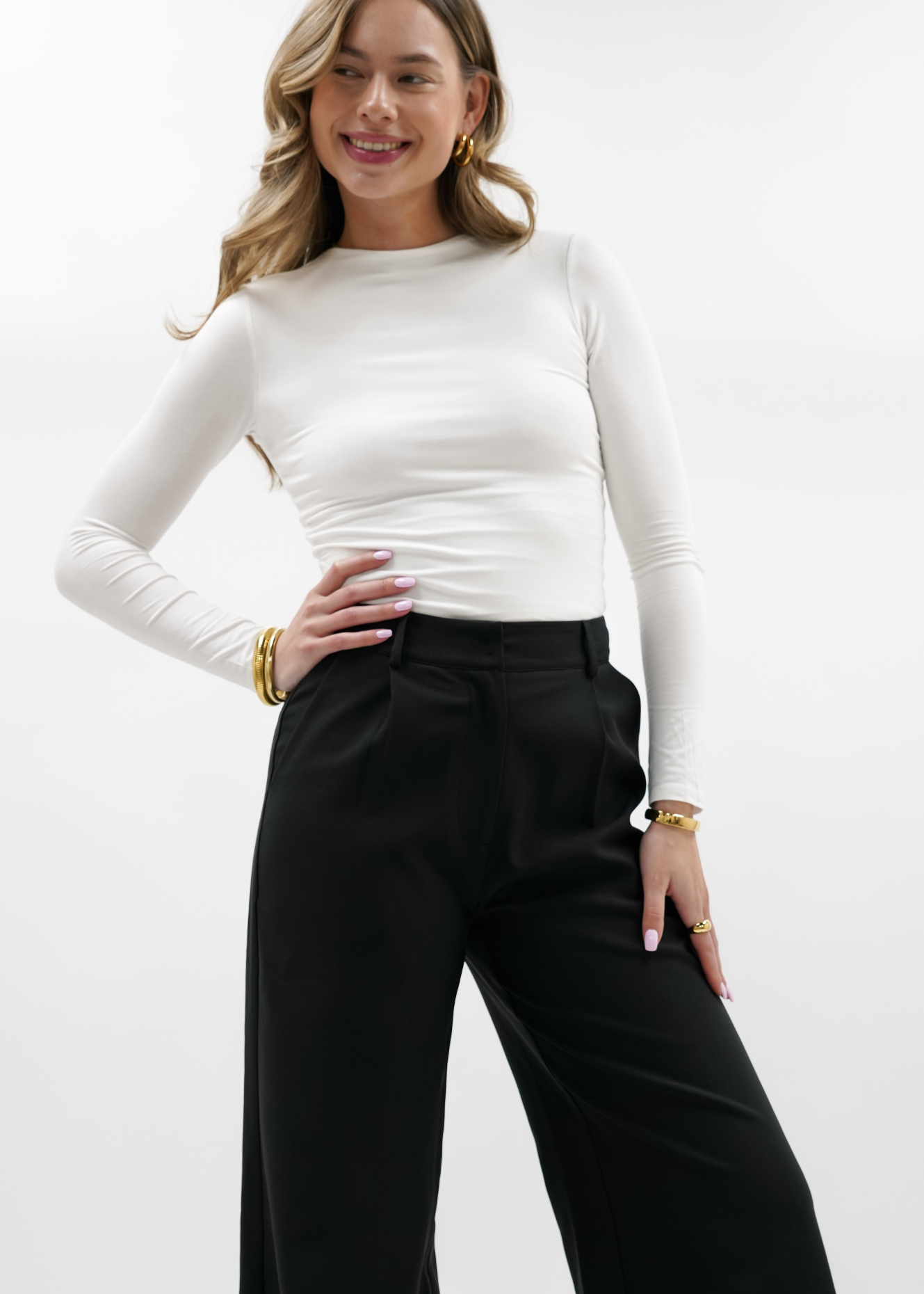 High waist wide leg pants casual black (regular)