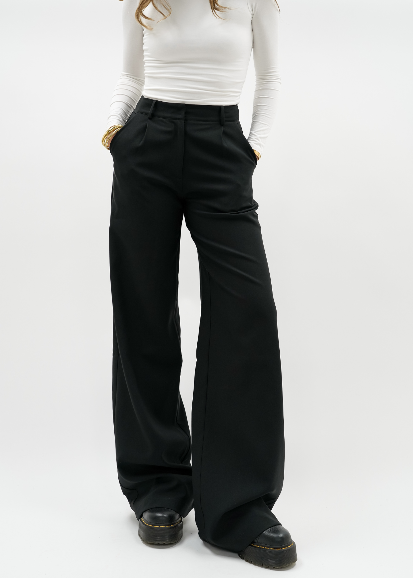 High waist wide leg pants casual black (tall)