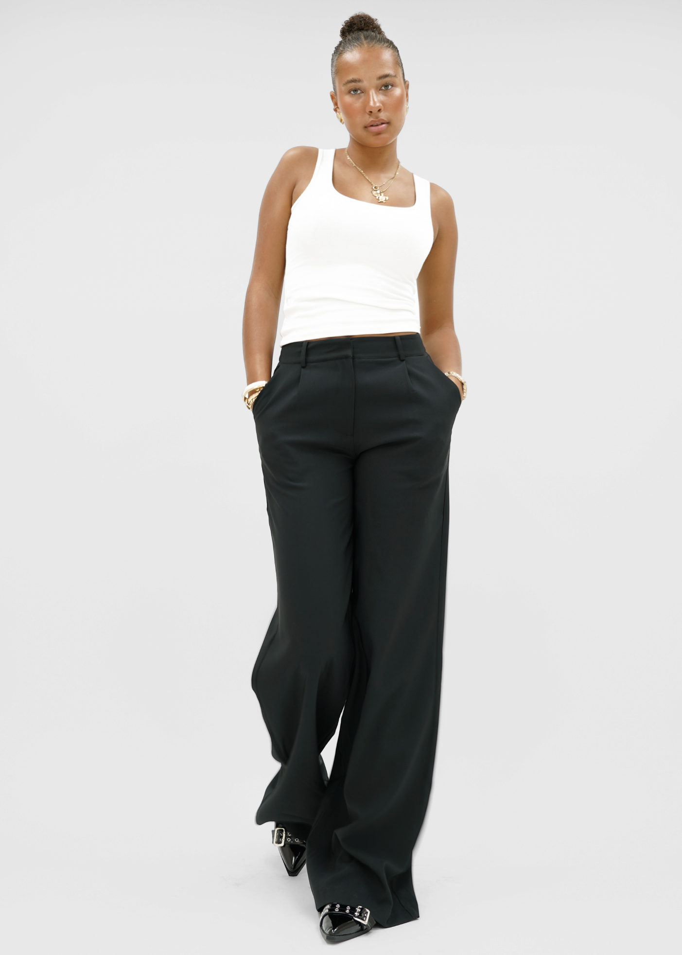 High waist wide leg pants casual black (tall)