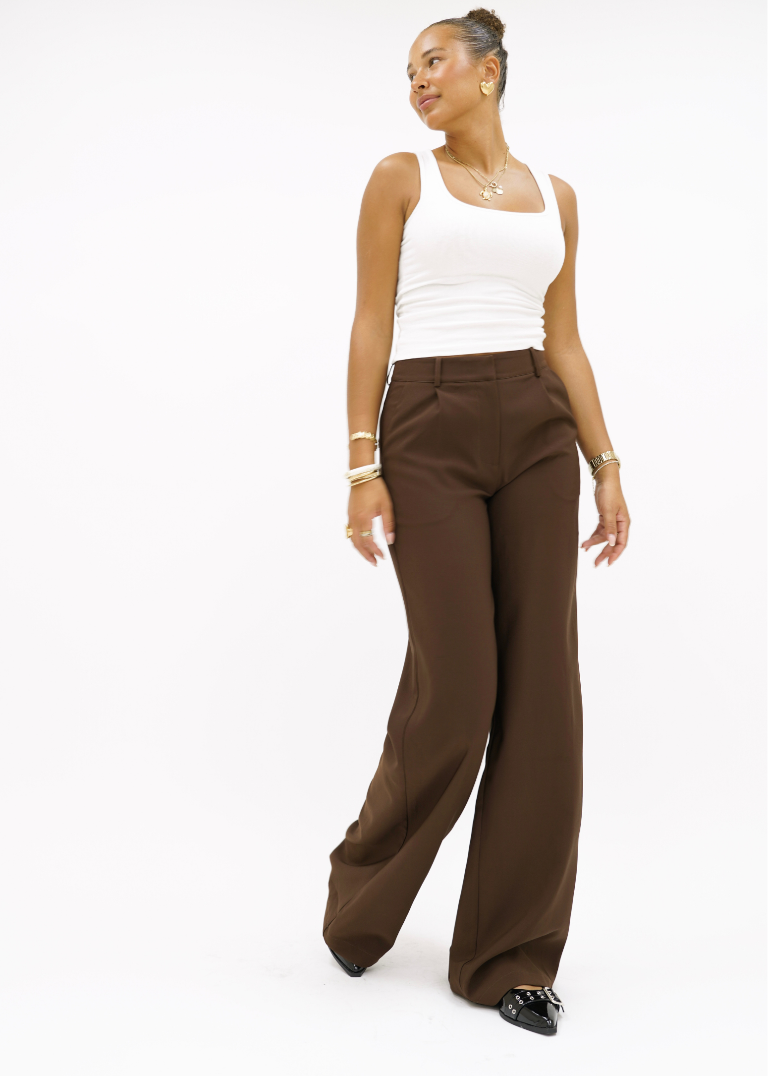 High waist wide leg pants casual chocolate brown (tall)