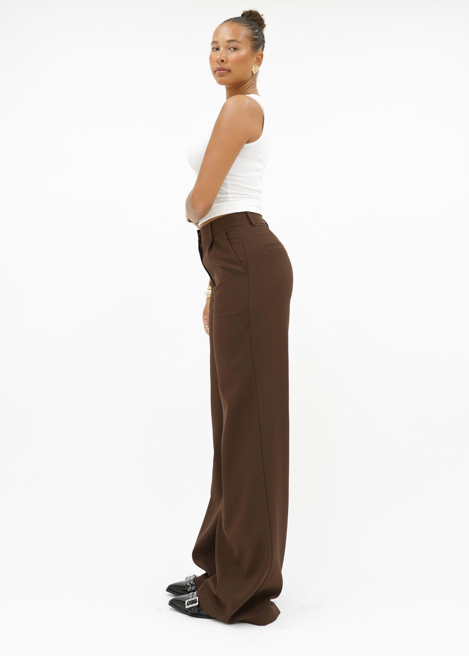 High waist wide leg pants casual chocolate brown (tall)