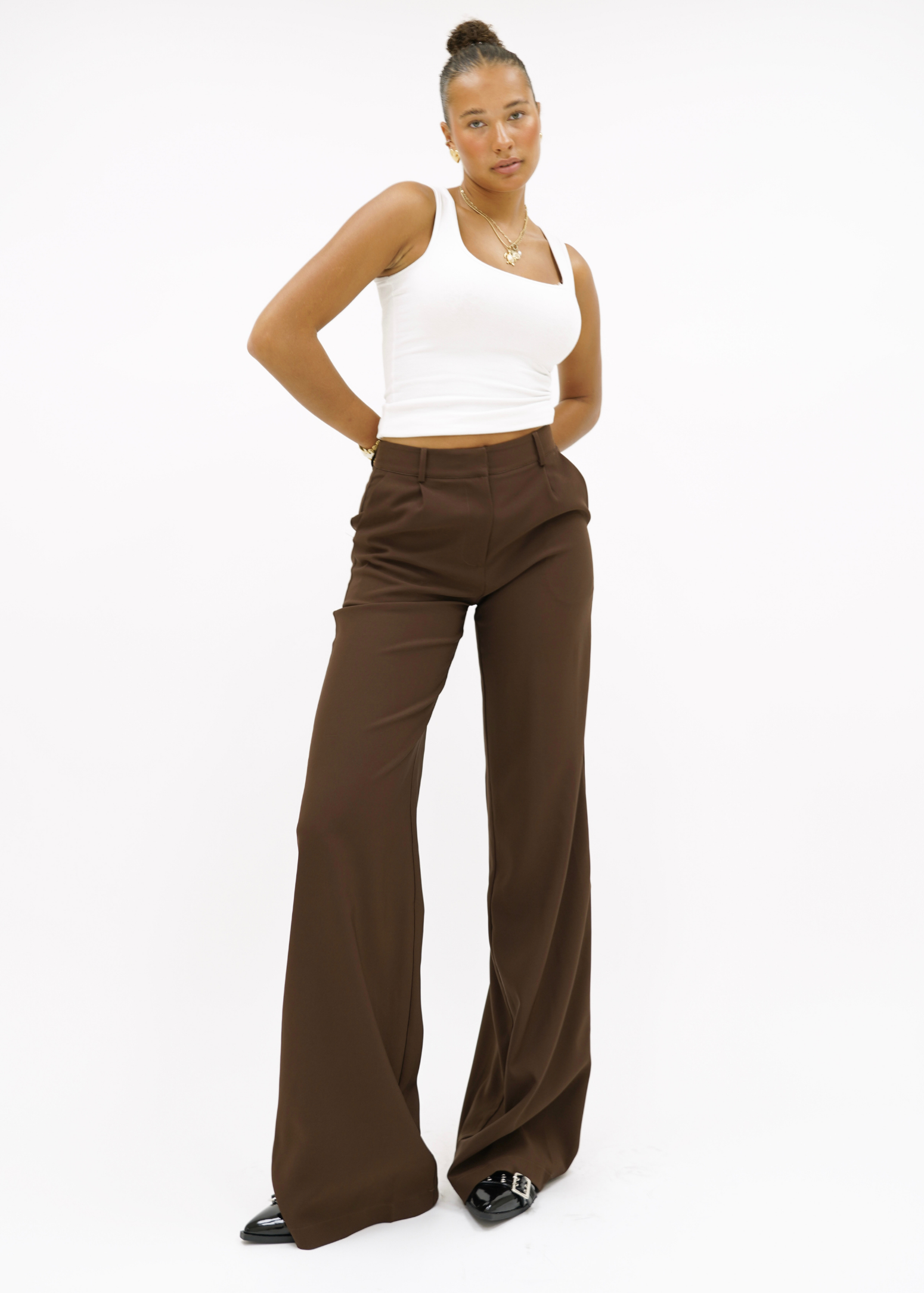 High waist wide leg pants casual chocolate brown (tall)