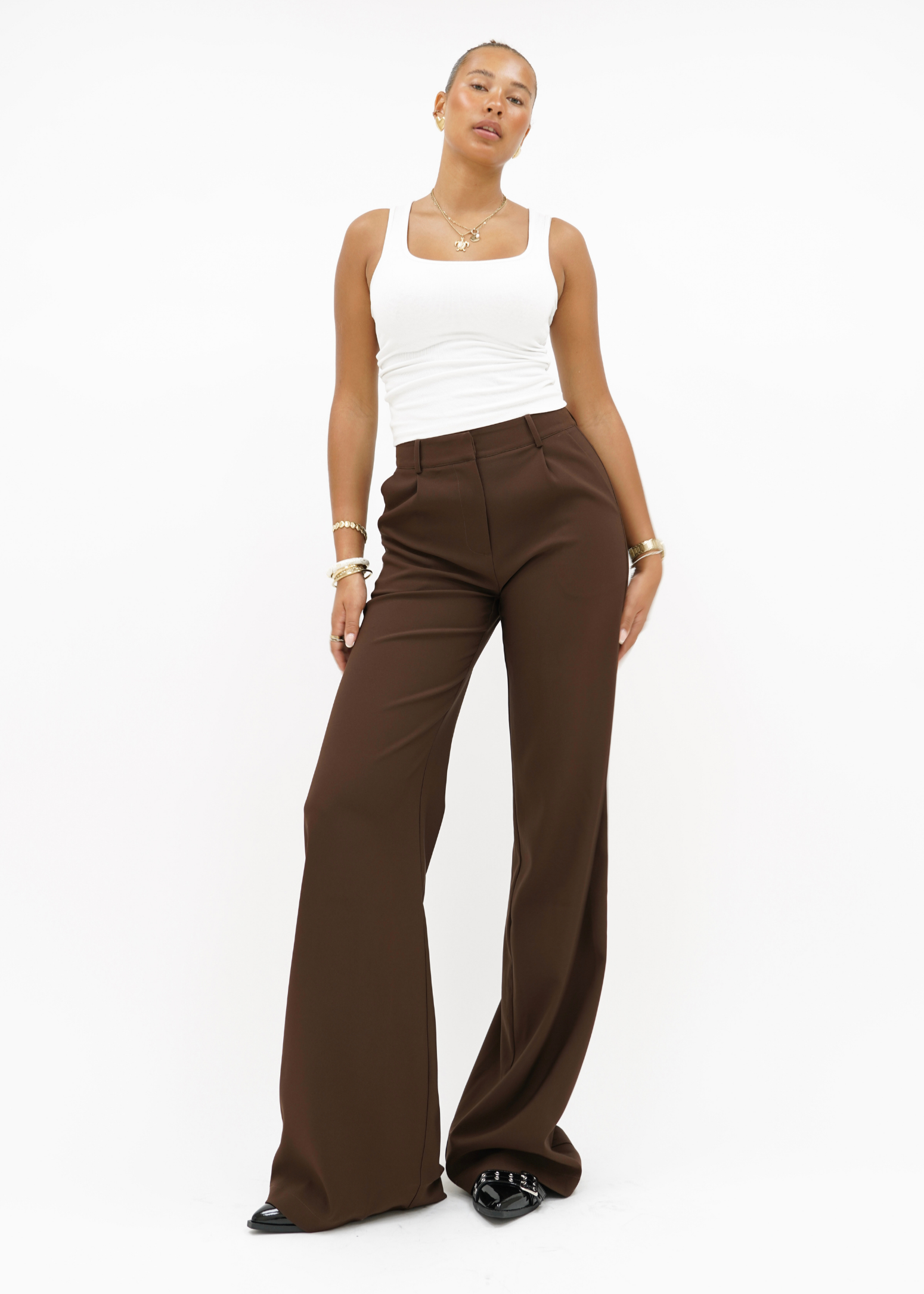 High waist wide leg pants casual chocolate brown (tall)