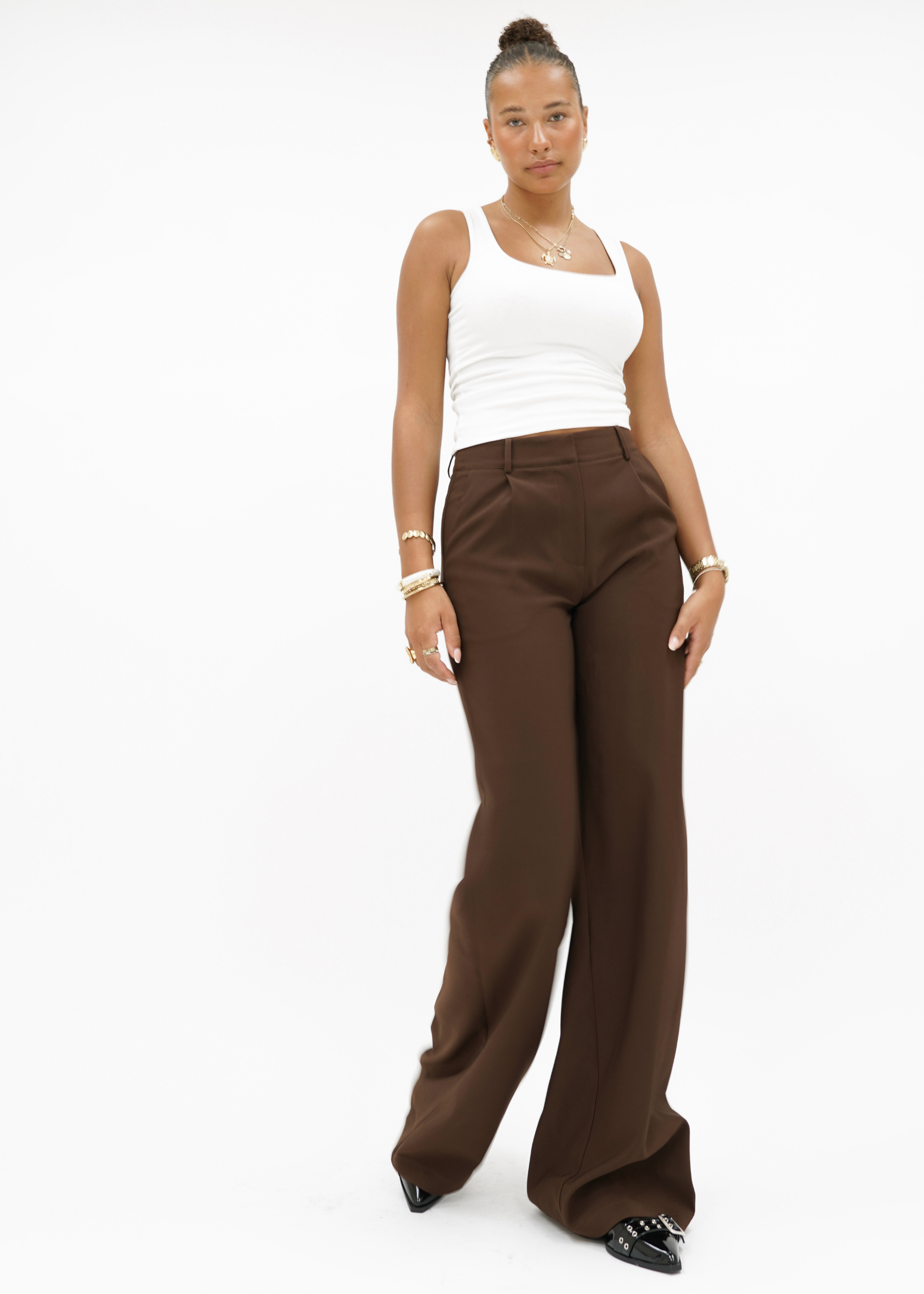 High waist wide leg pants casual chocolate brown (tall)