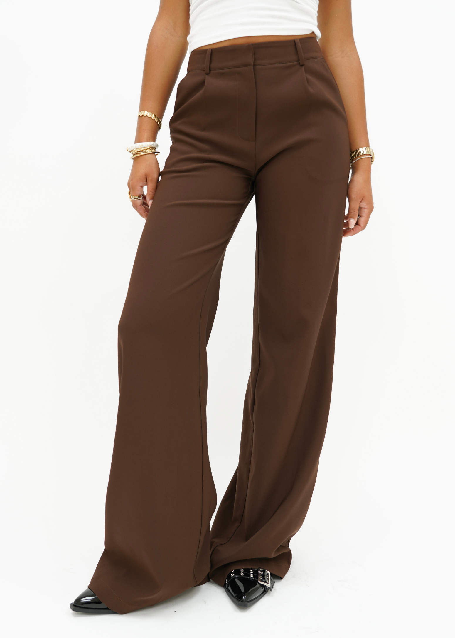 High waist wide leg pants casual chocolate brown (tall)
