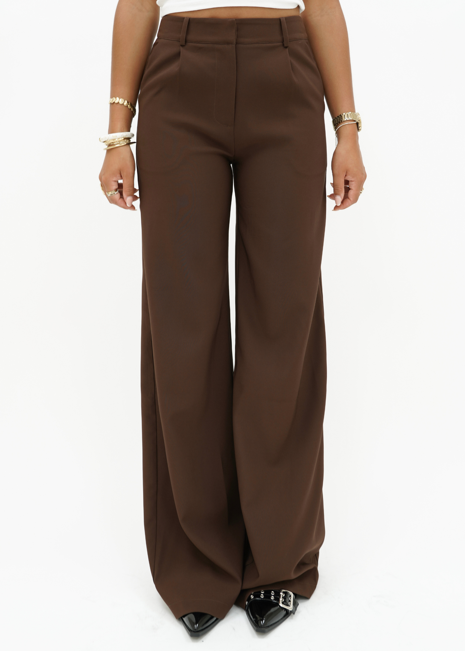 High waist wide leg pants casual chocolate brown (tall)