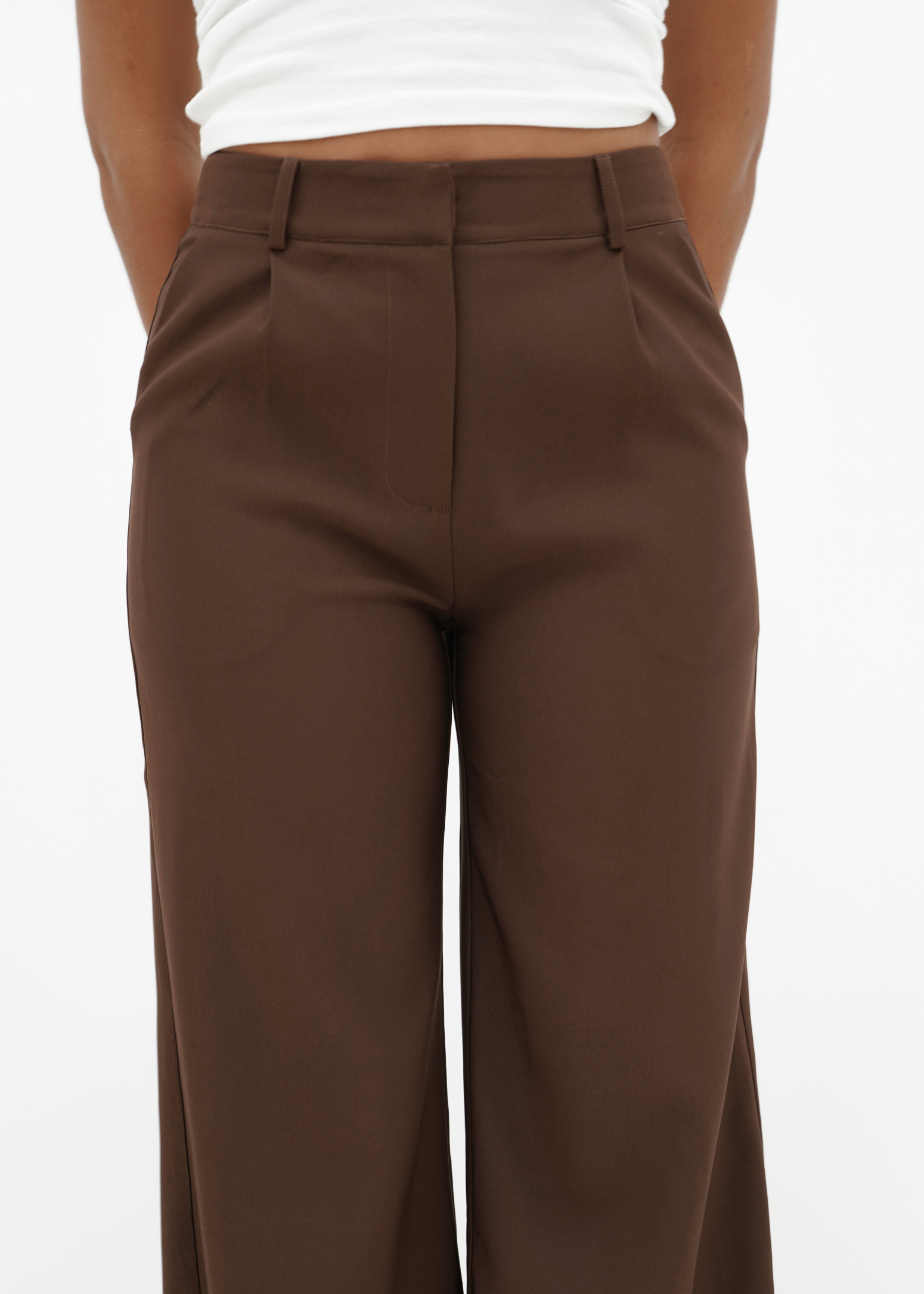 High waist wide leg pants casual chocolate brown (tall)