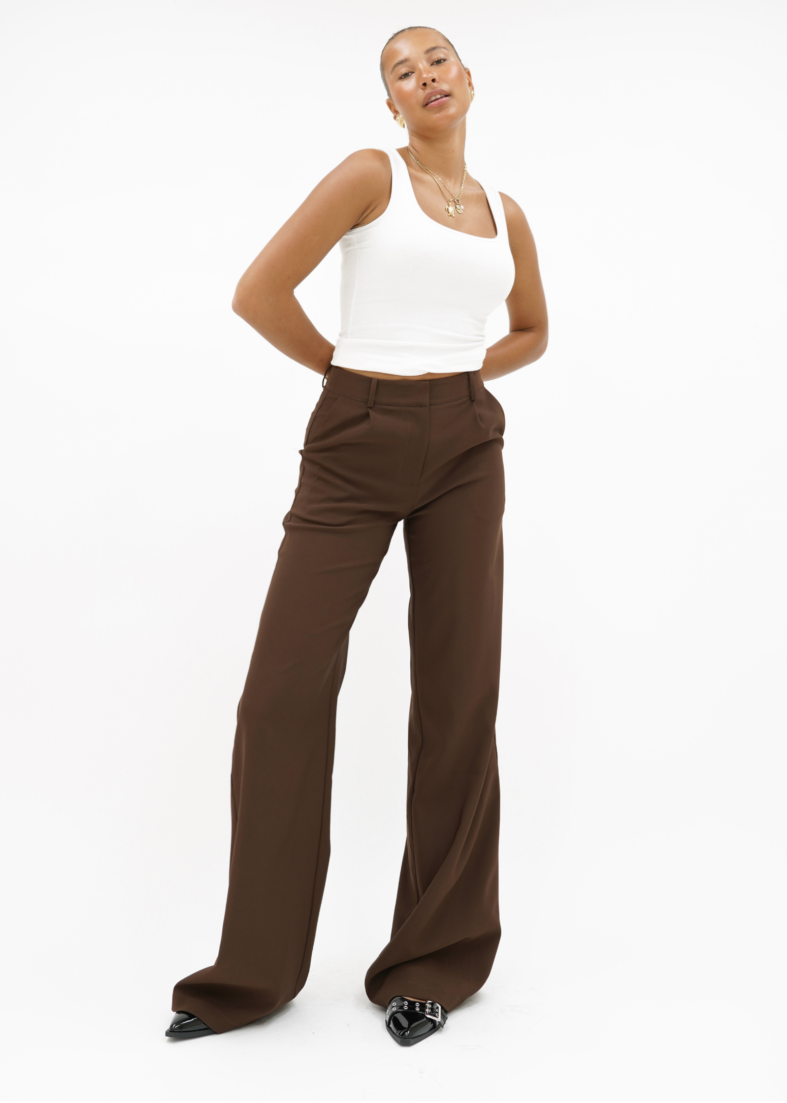High waist wide leg pants casual chocolate brown (tall)