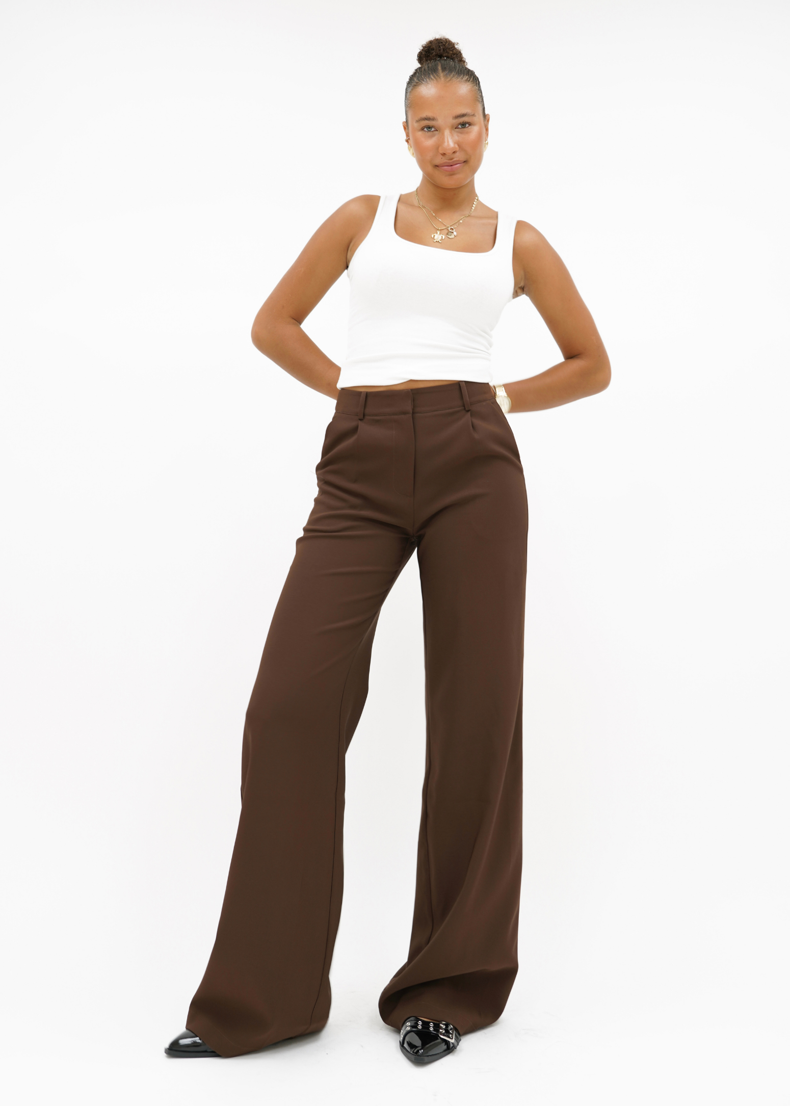 High waist wide leg pants casual chocolate brown (tall)