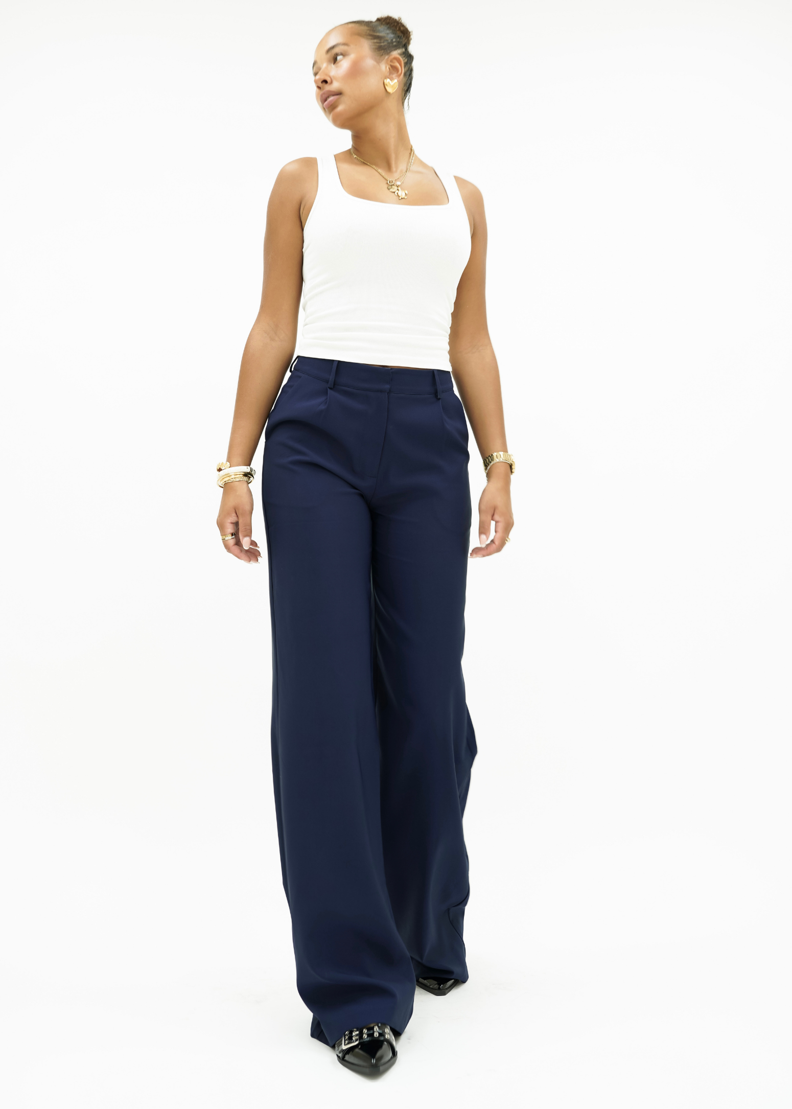 High waist wide leg pants casual night blue (tall)