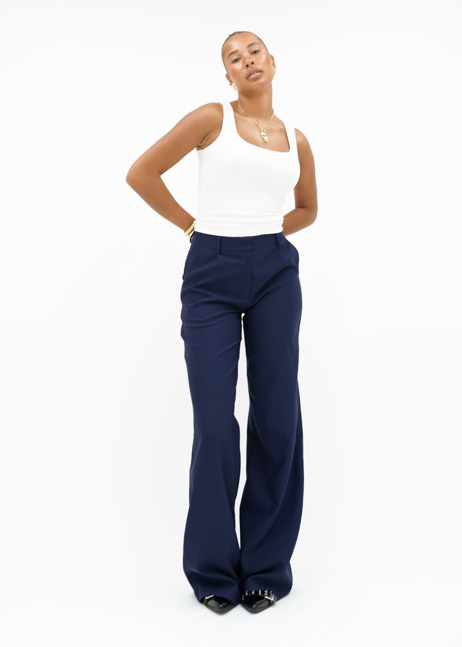 High waist wide leg pants casual night blue (tall)
