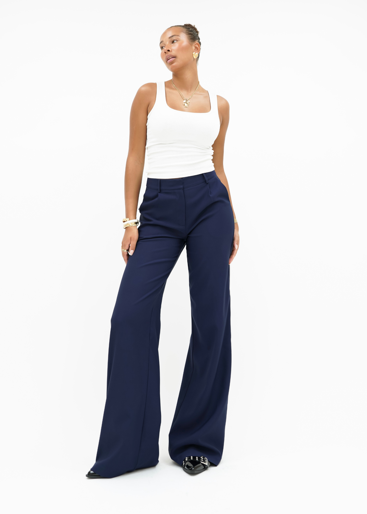 High waist wide leg pants casual night blue (tall)