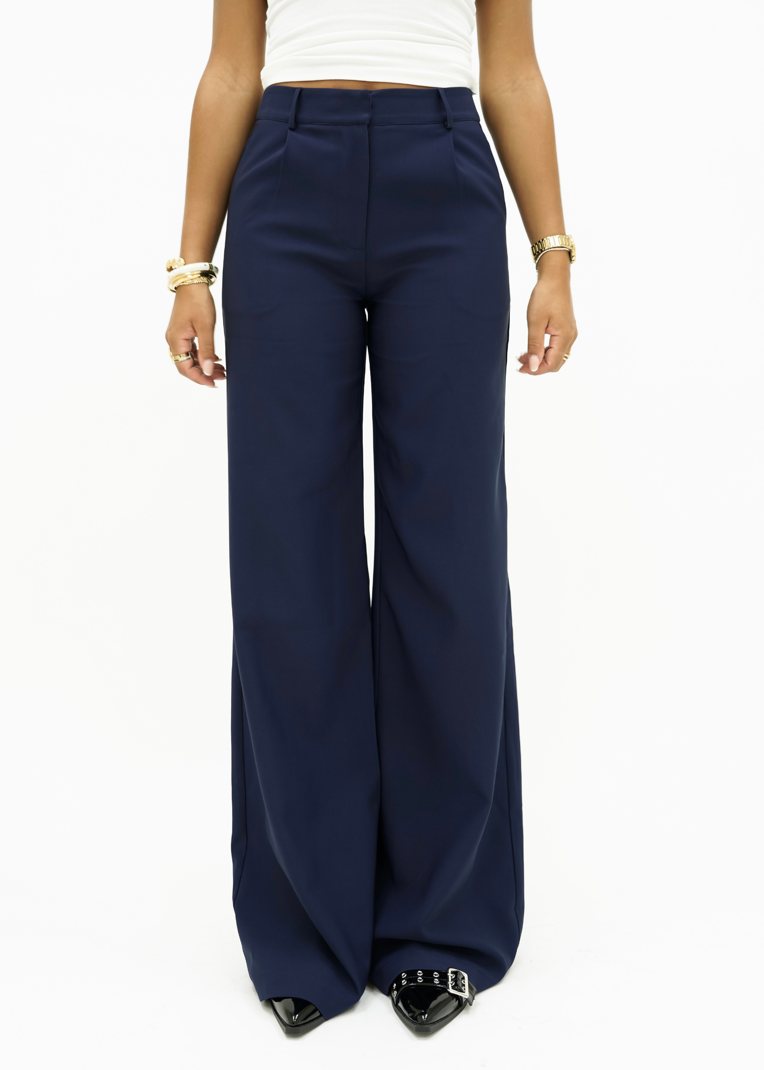 High waist wide leg pants casual night blue (tall)